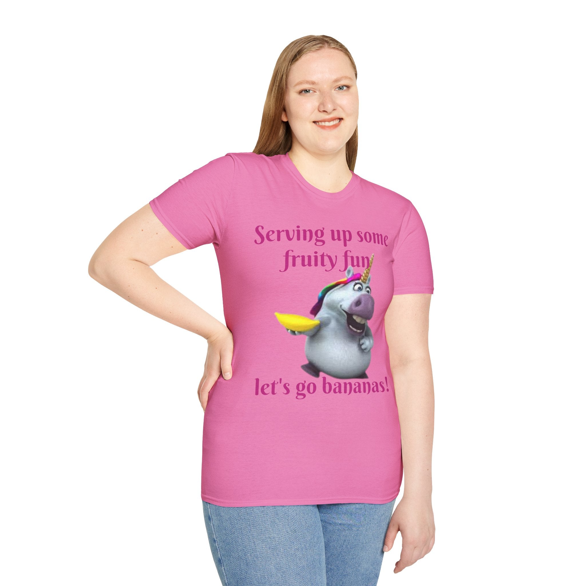 Serving Up Some Fruity Fun Let's Go Bananas Unicorn Unisex Softstyle T-Shirt