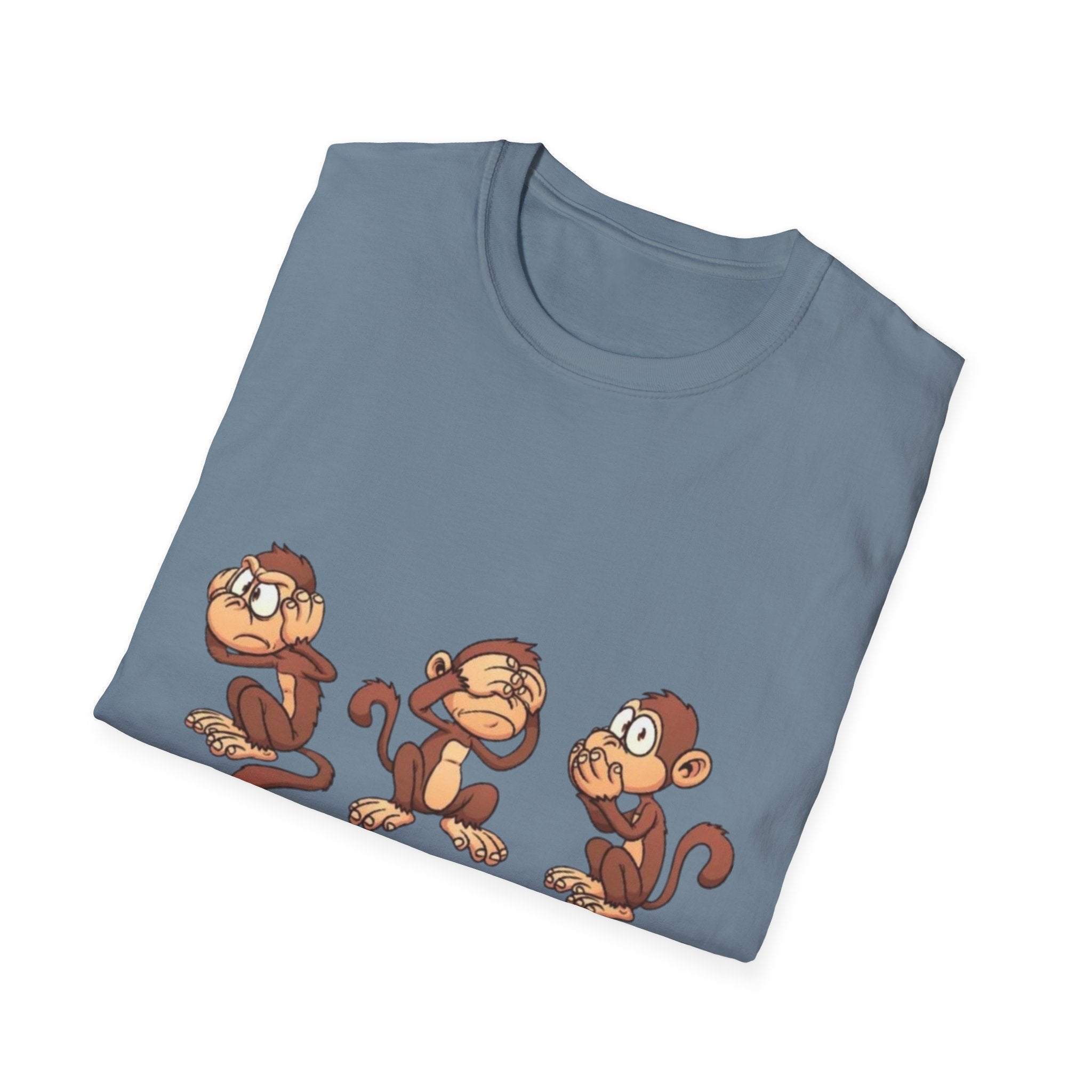Monkey Hear, See, Say What? Unisex Softstyle T-Shirt