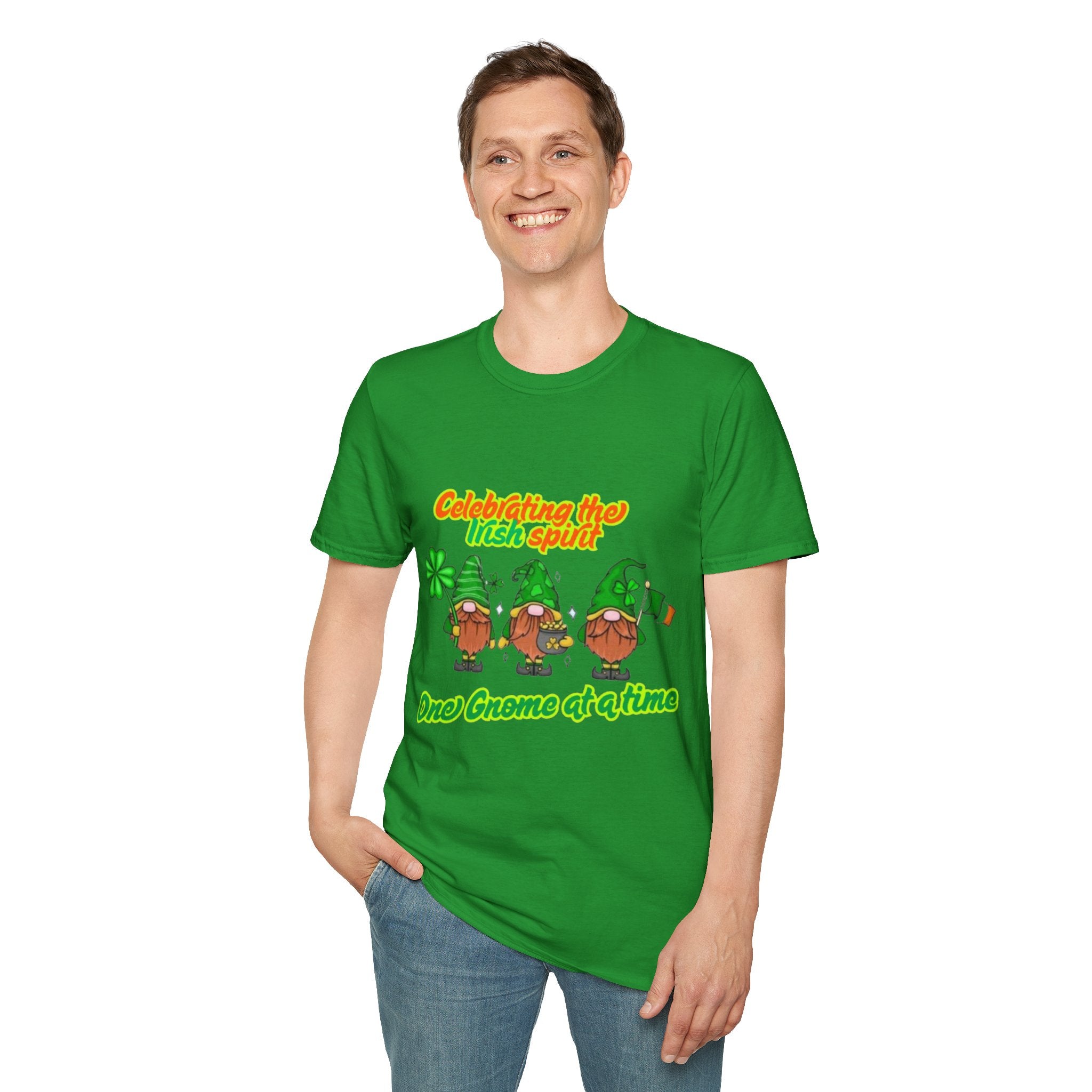 Celebrating the Irish Spirit One Gnome At A Time Unisex Softstyle T-Shirt