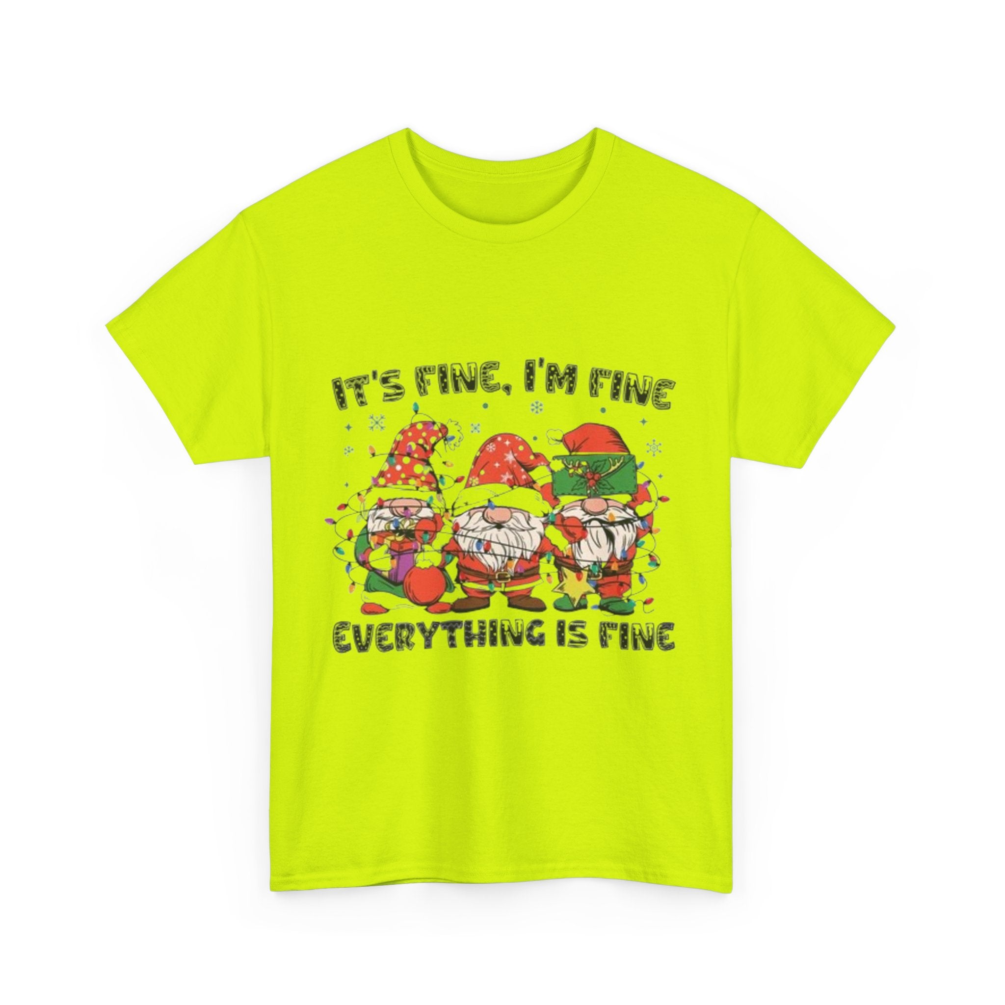 It's Fine, I'm Fine, Everything Is Fine Gnome Christmas Unisex Heavy Cotton T-Shirt