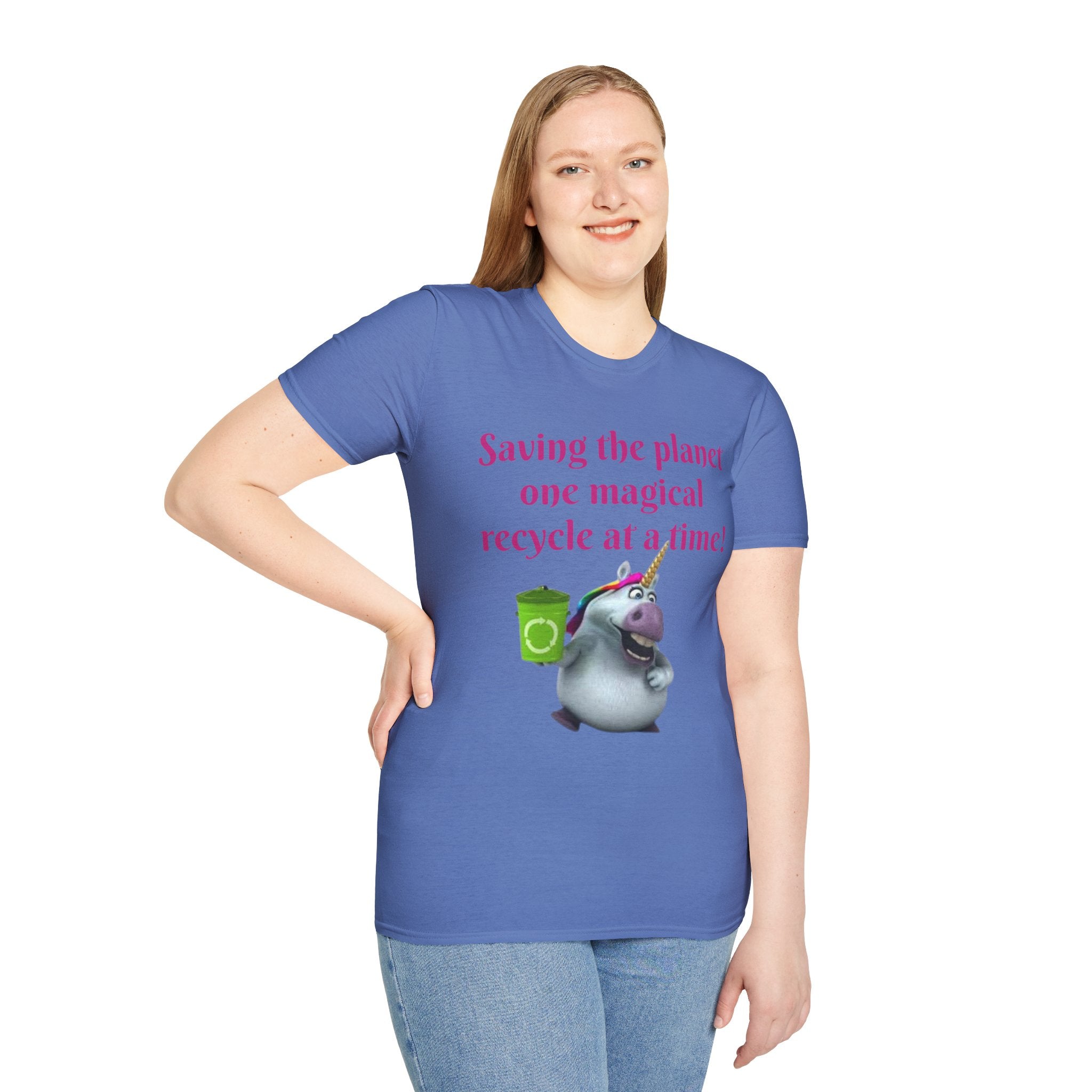 Saving The Planet One Magical Recycle At A Time! Unicorn Unisex Softstyle T-Shirt