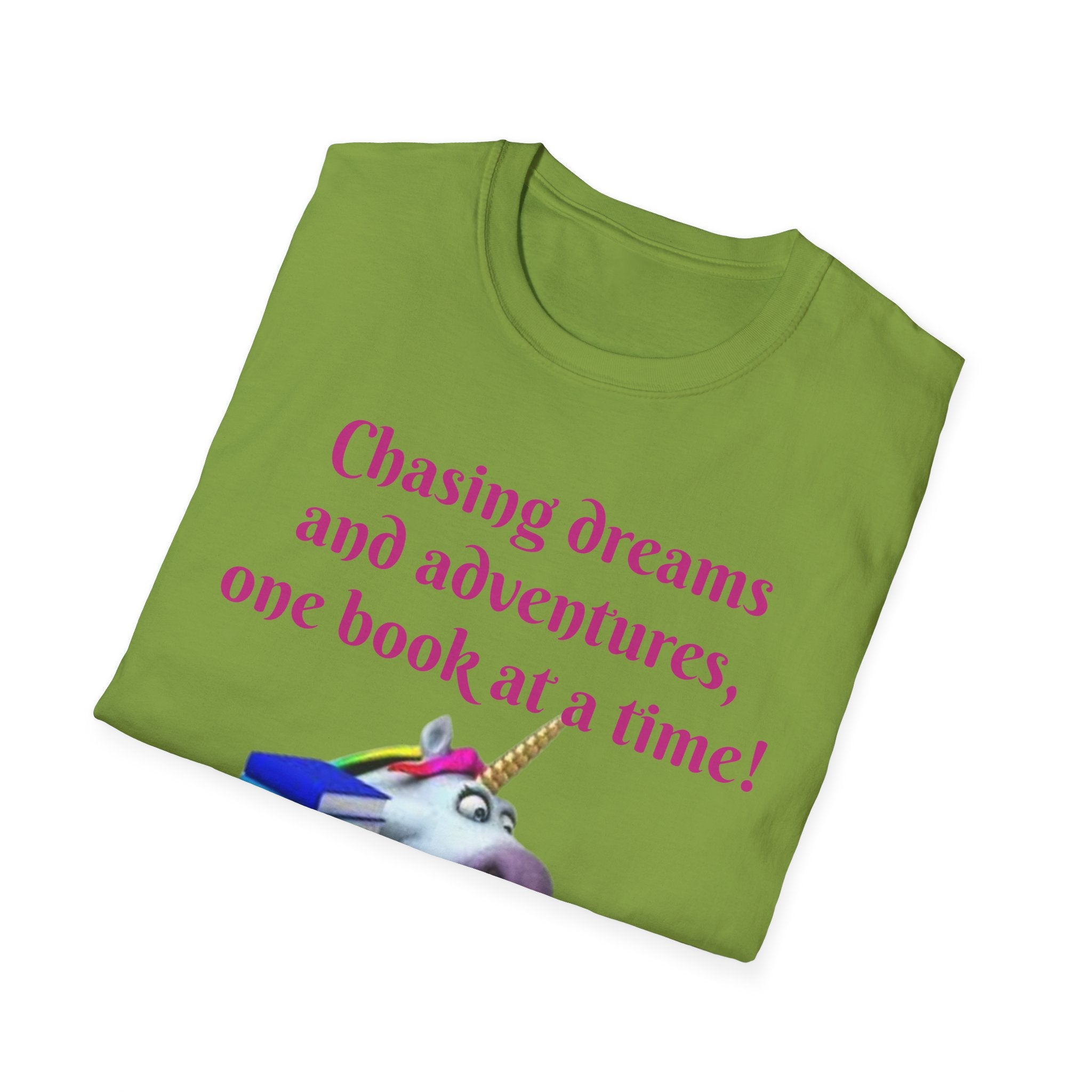 Chasing Dreams And Adventures, One Book At A Time! Unicorn Unisex Softstyle T-Shirt