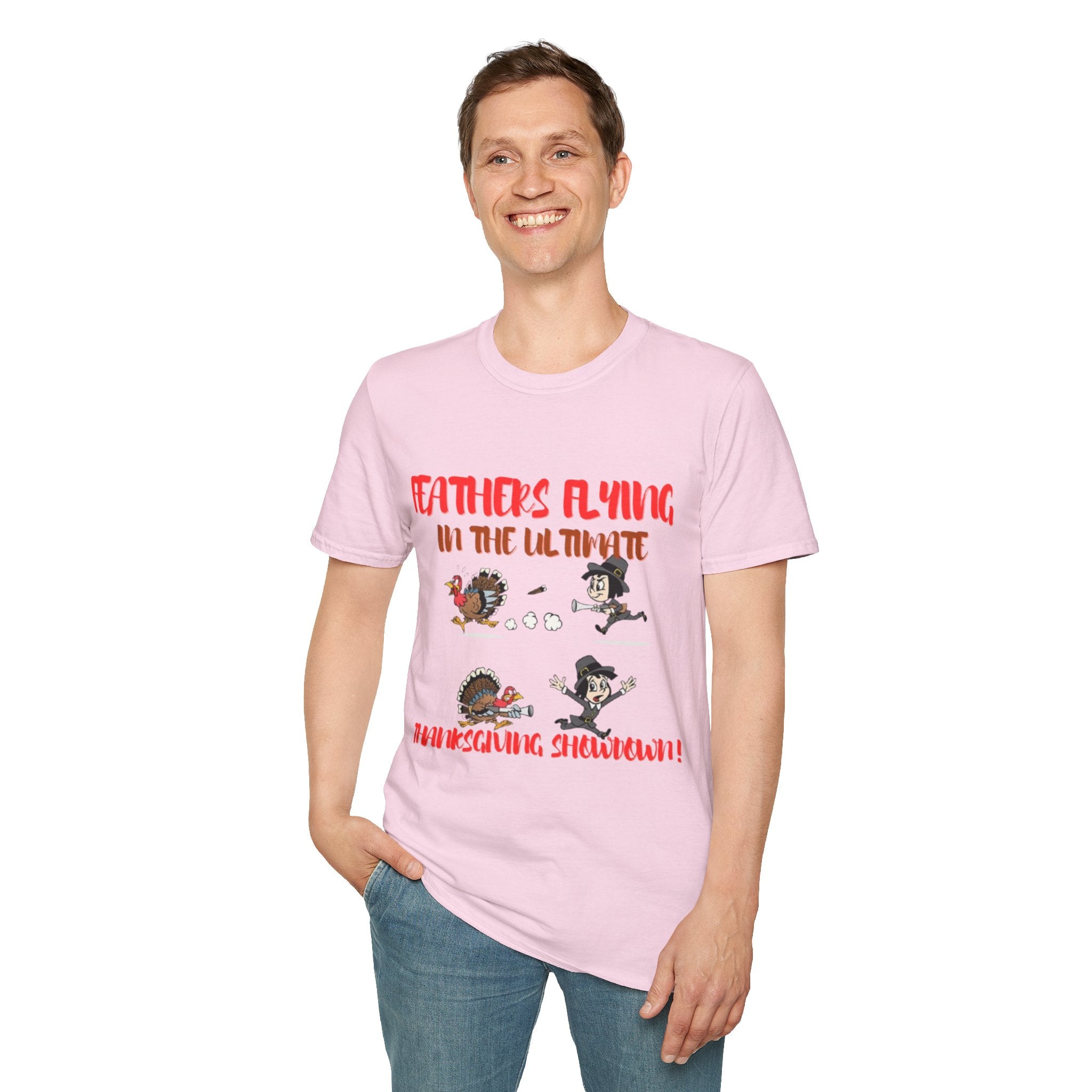 Feathers Flying In The Ultimate Thanksgiving Showdown Unisex Softstyle T-Shirt