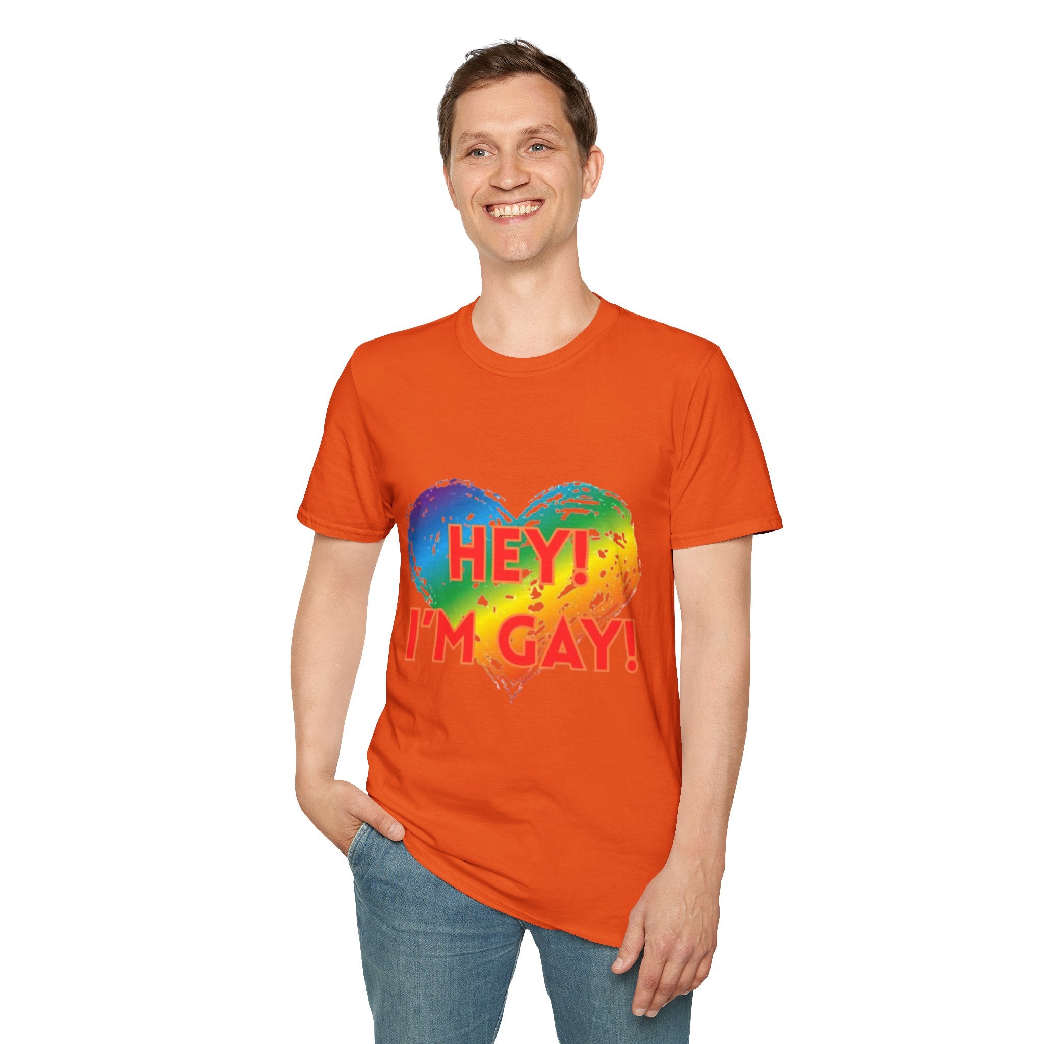 Hey I'm Gay! Unisex Softstyle T-Shirt