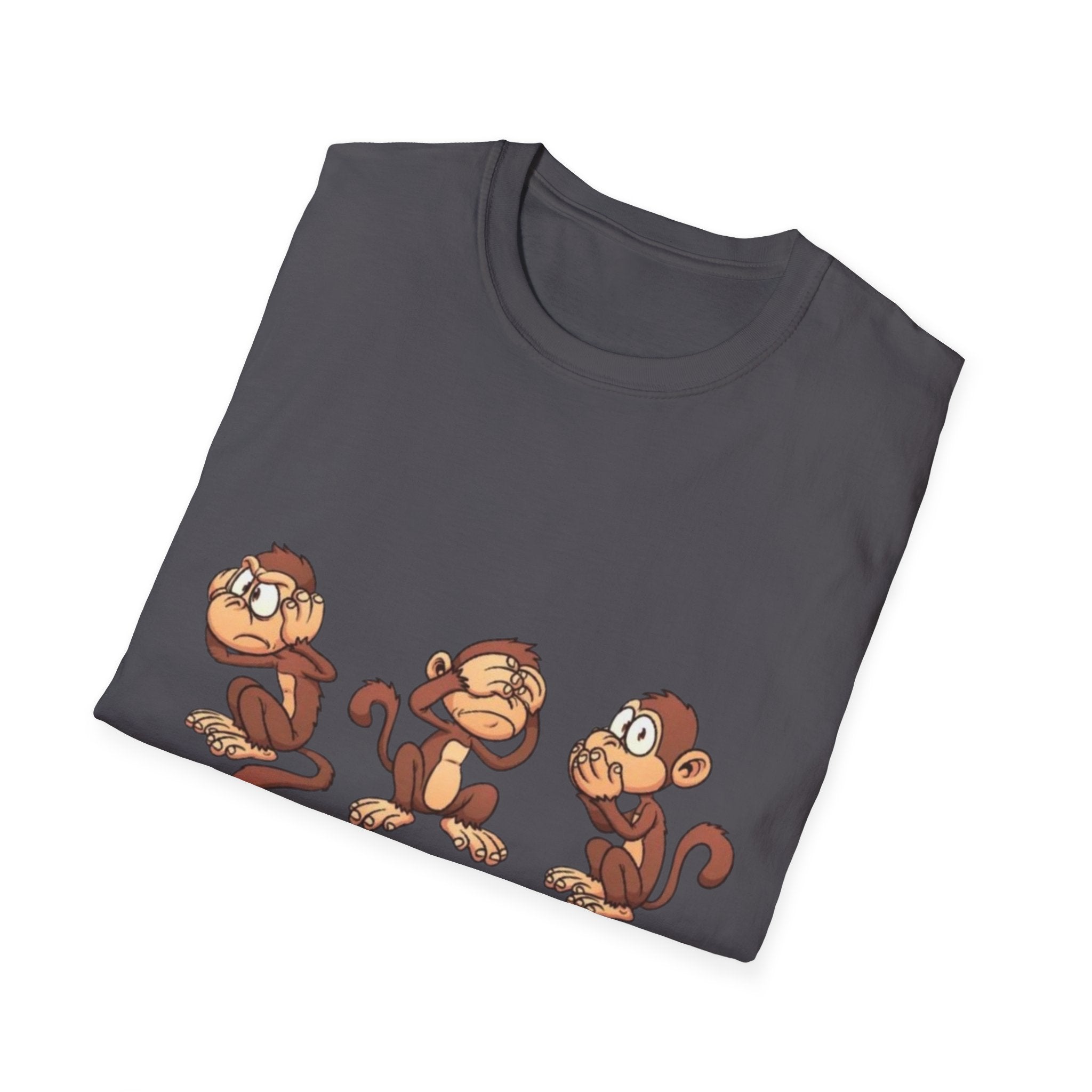 Monkey Hear, See, Say What? Unisex Softstyle T-Shirt