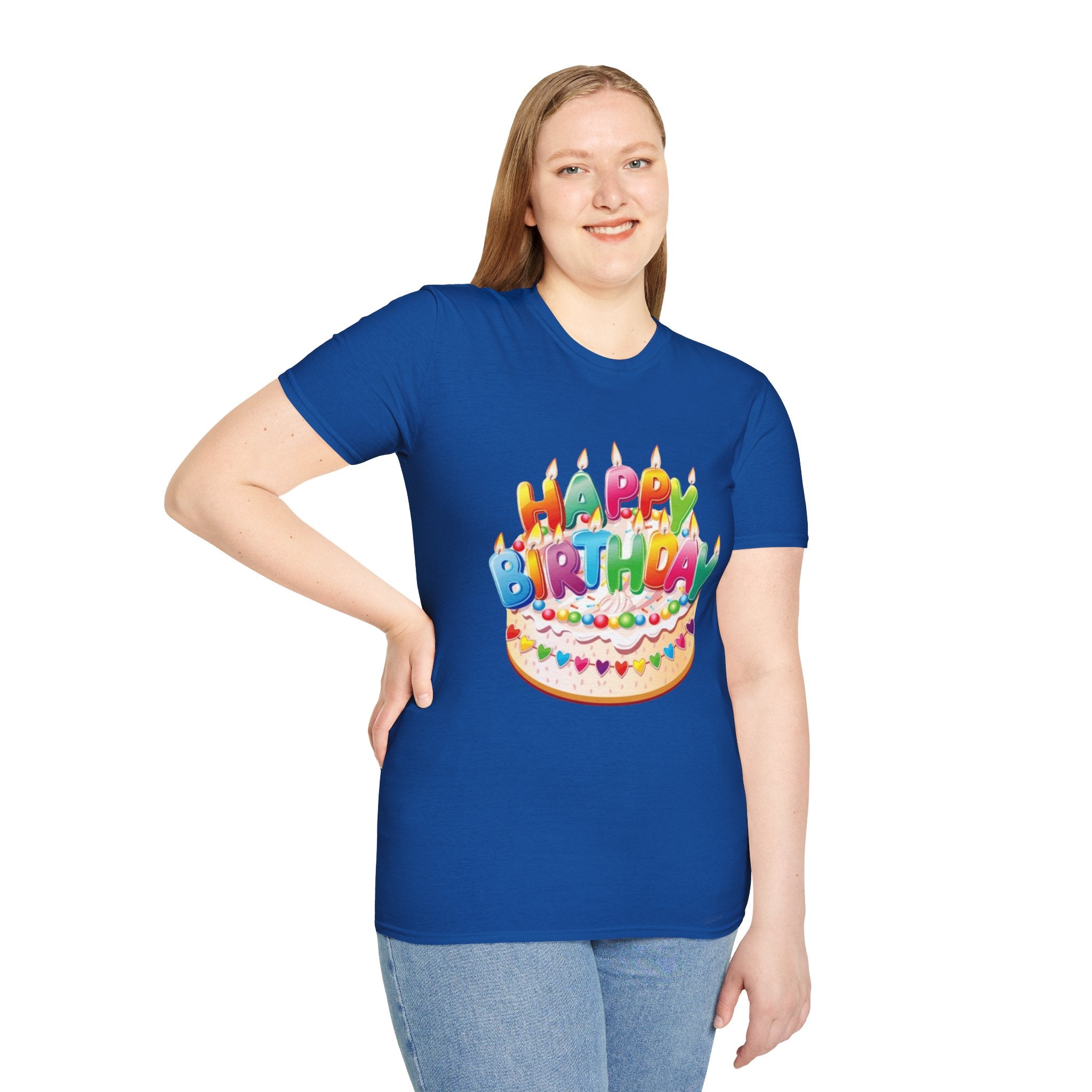 Happy Birthday Cake Unisex Softstyle T-Shirt-Personalize It!
