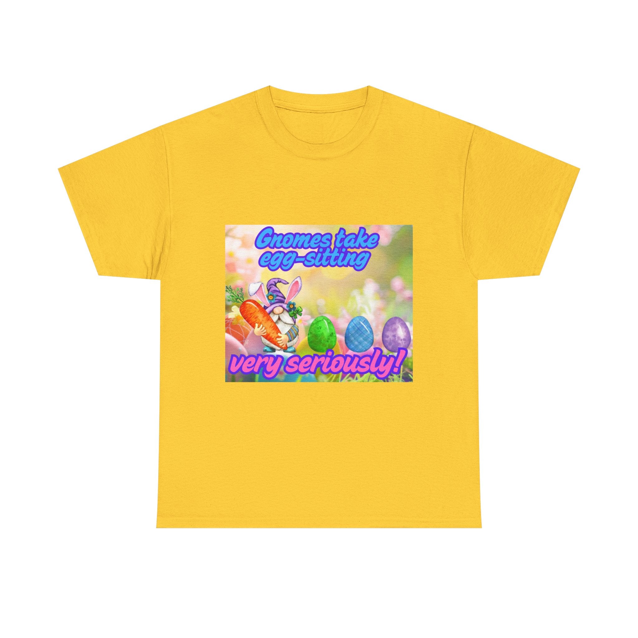 Gnomes Take Egg-Sitting Very Seriously Unisex Heavy Cotton T-Shirt