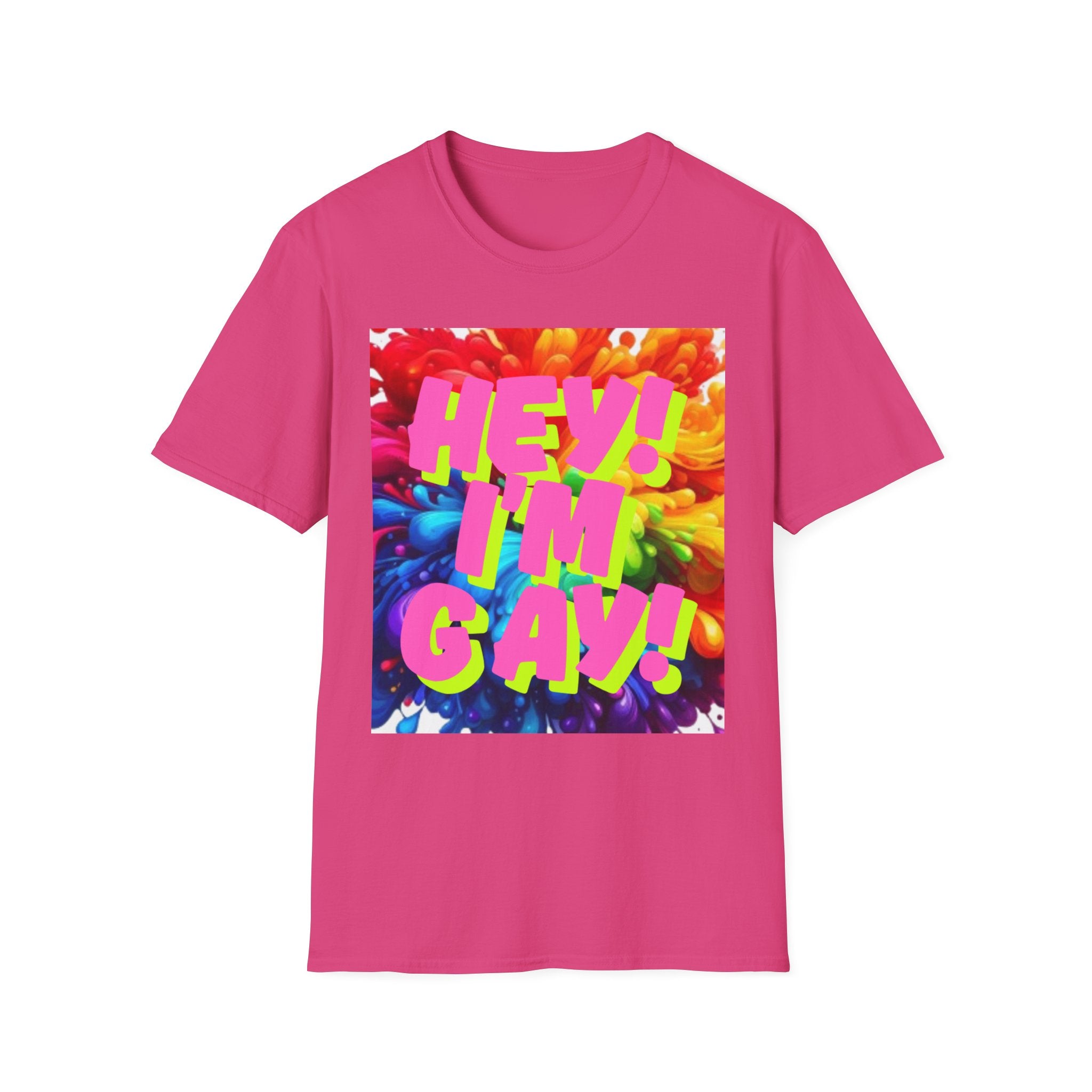 Hey I'm Gay! Heart Unisex Softstyle T-Shirt