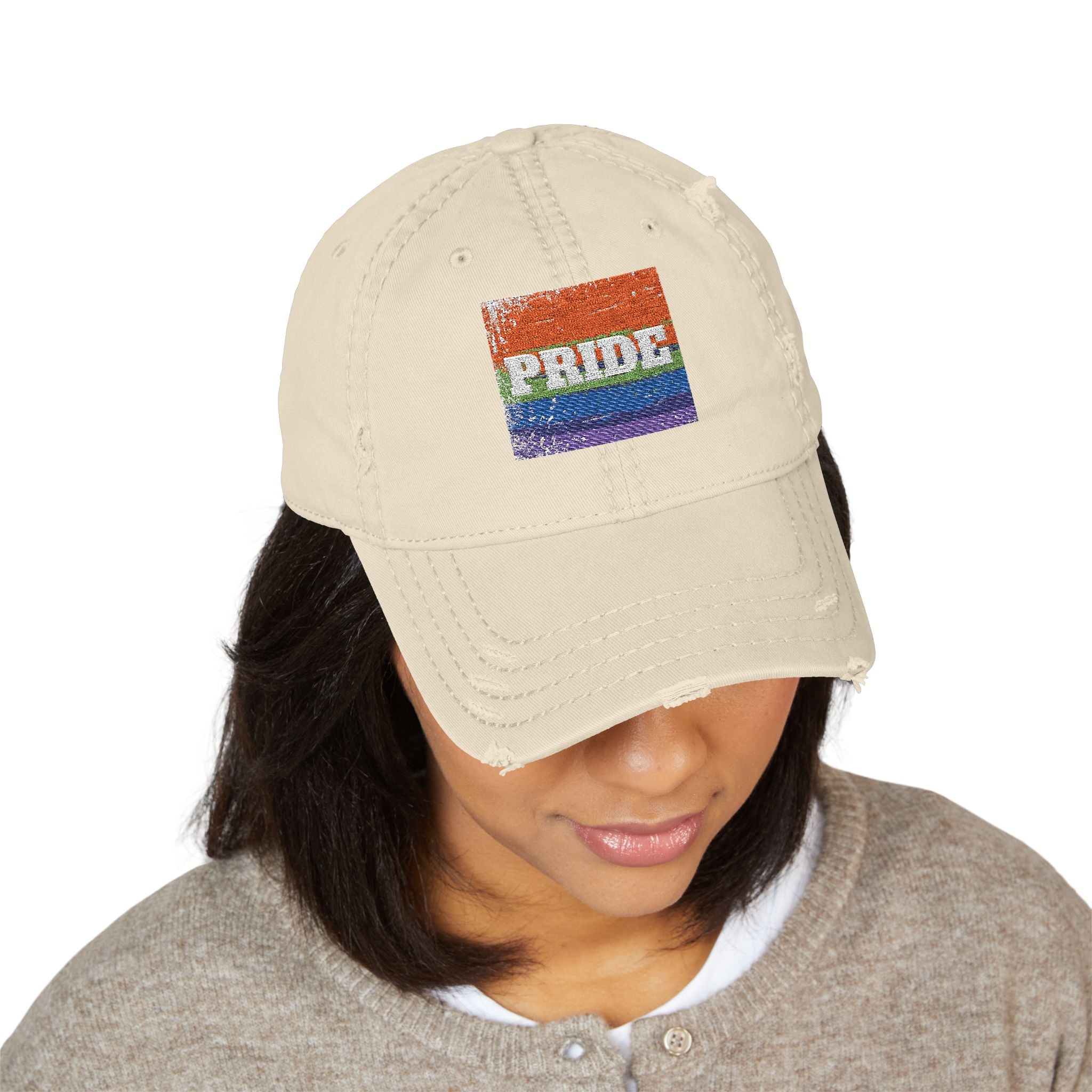 Pride Rainbow Embroidered Distressed Dad Hat