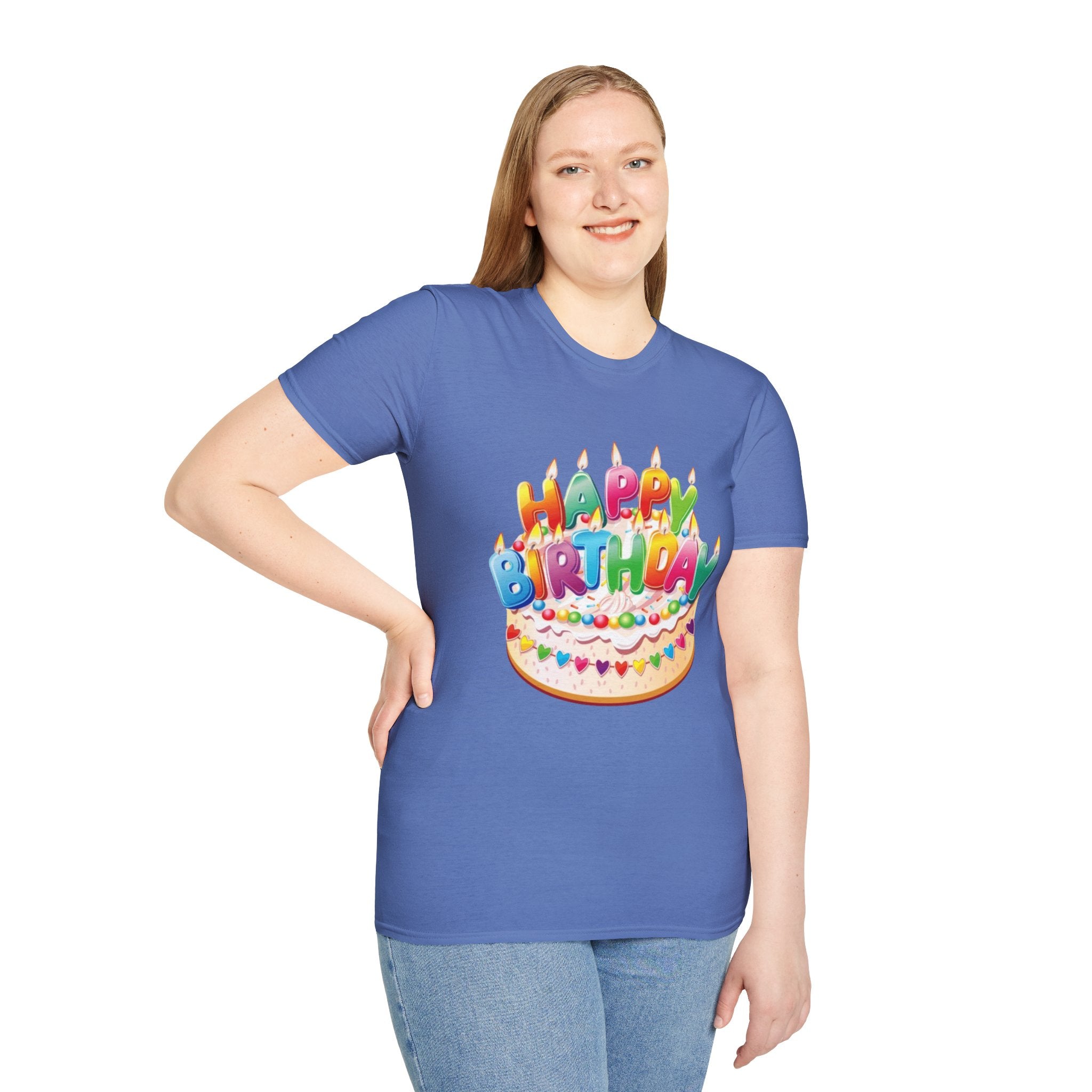 Happy Birthday Cake Unisex Softstyle T-Shirt-Personalize It!