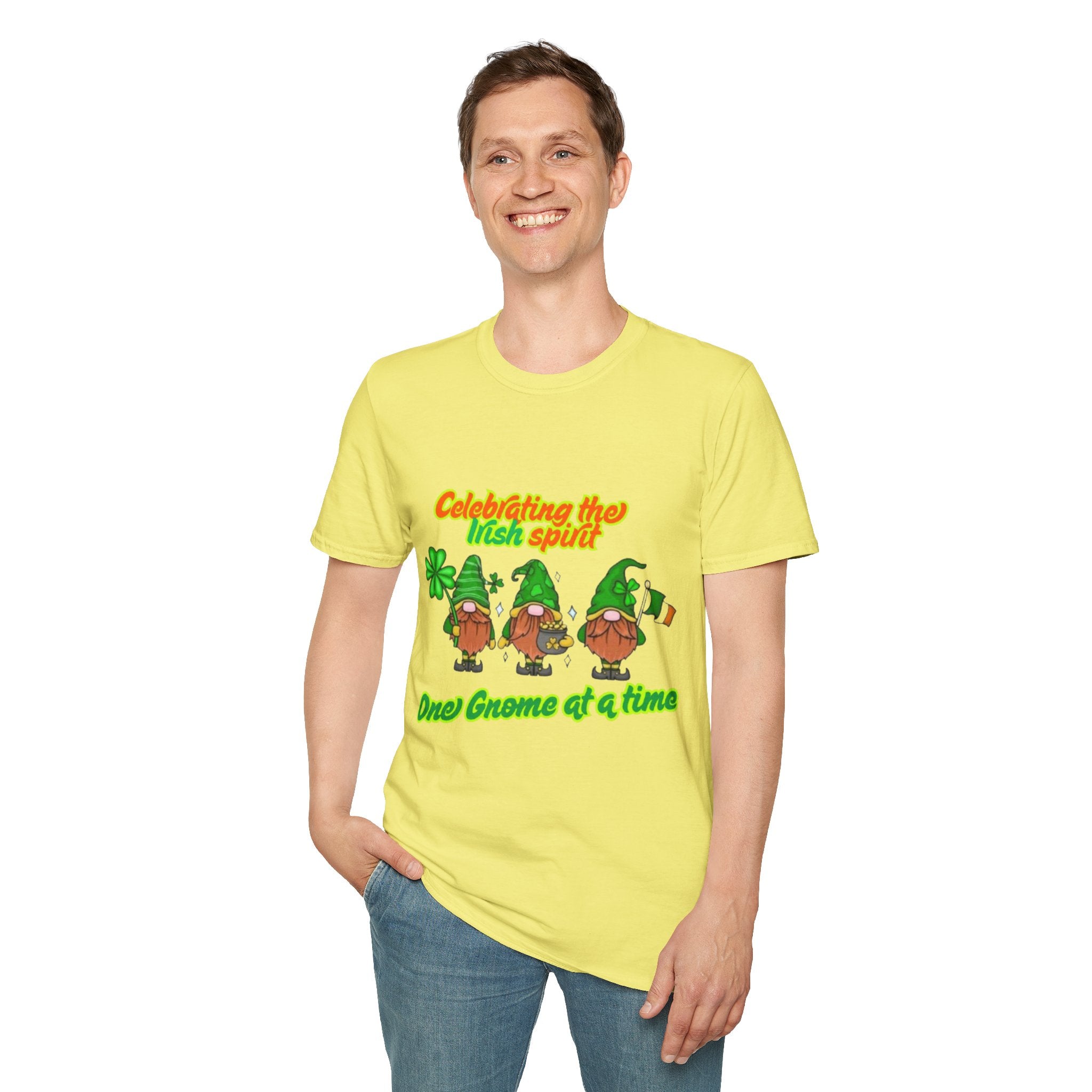 Celebrating the Irish Spirit One Gnome At A Time Unisex Softstyle T-Shirt