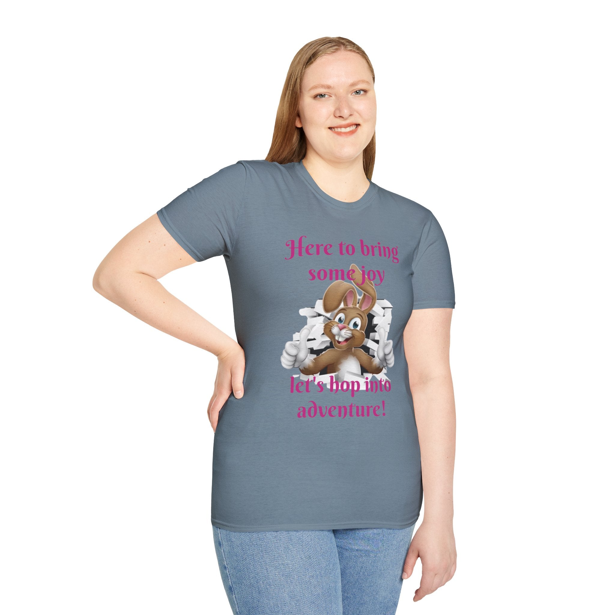 Here To Bring Some Joy Let's Hop Into Adventure Unisex Softstyle T-Shirt