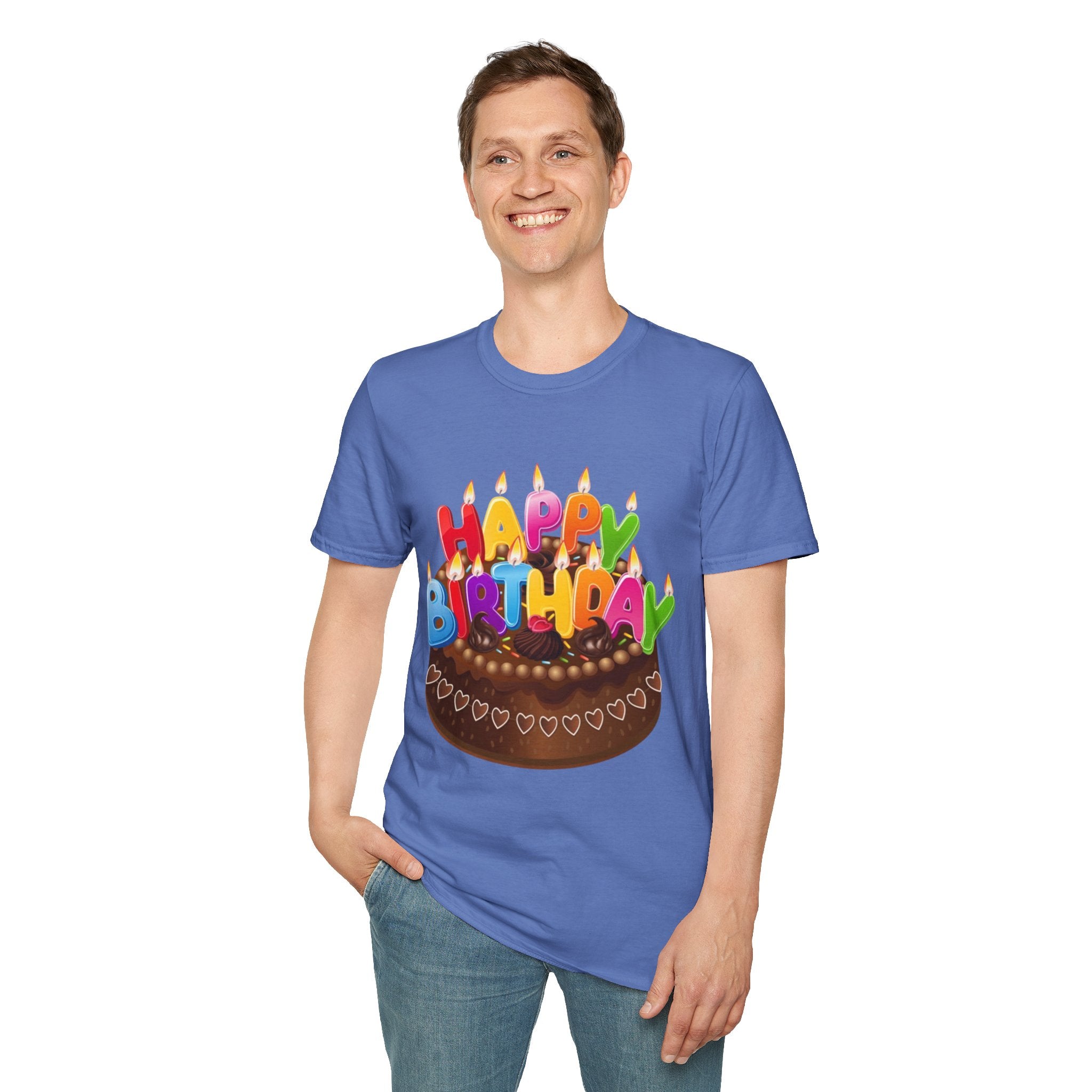 Happy Birthday Cake Unisex Softstyle T-Shirt Personalize It!