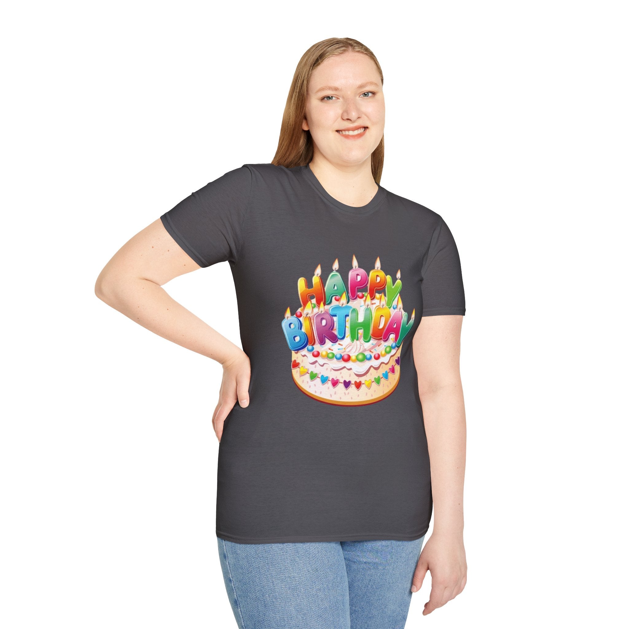 Happy Birthday Cake Unisex Softstyle T-Shirt-Personalize It!