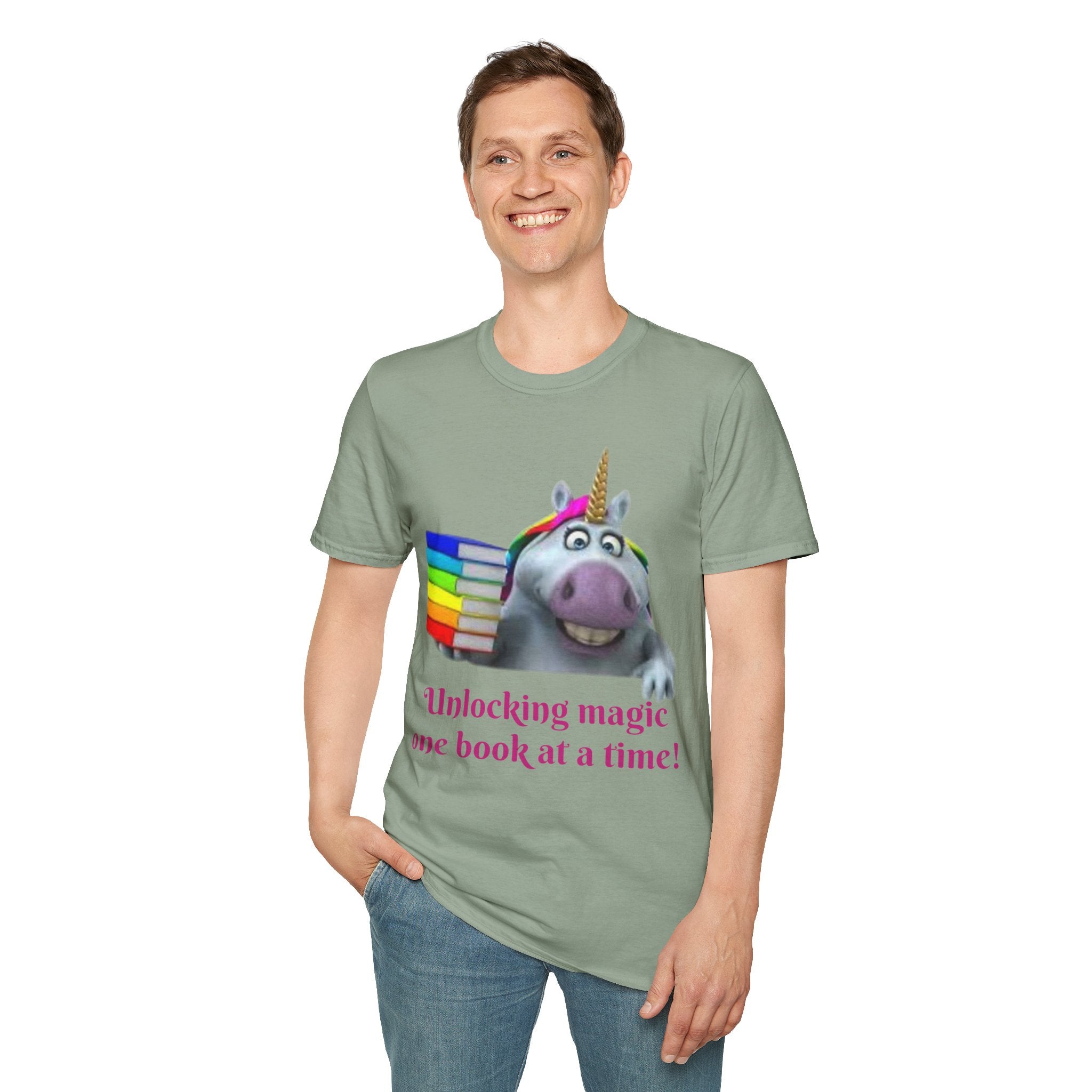 Unlocking Magic, One Book At A Time! Unicorn Unisex Softstyle T-Shirt