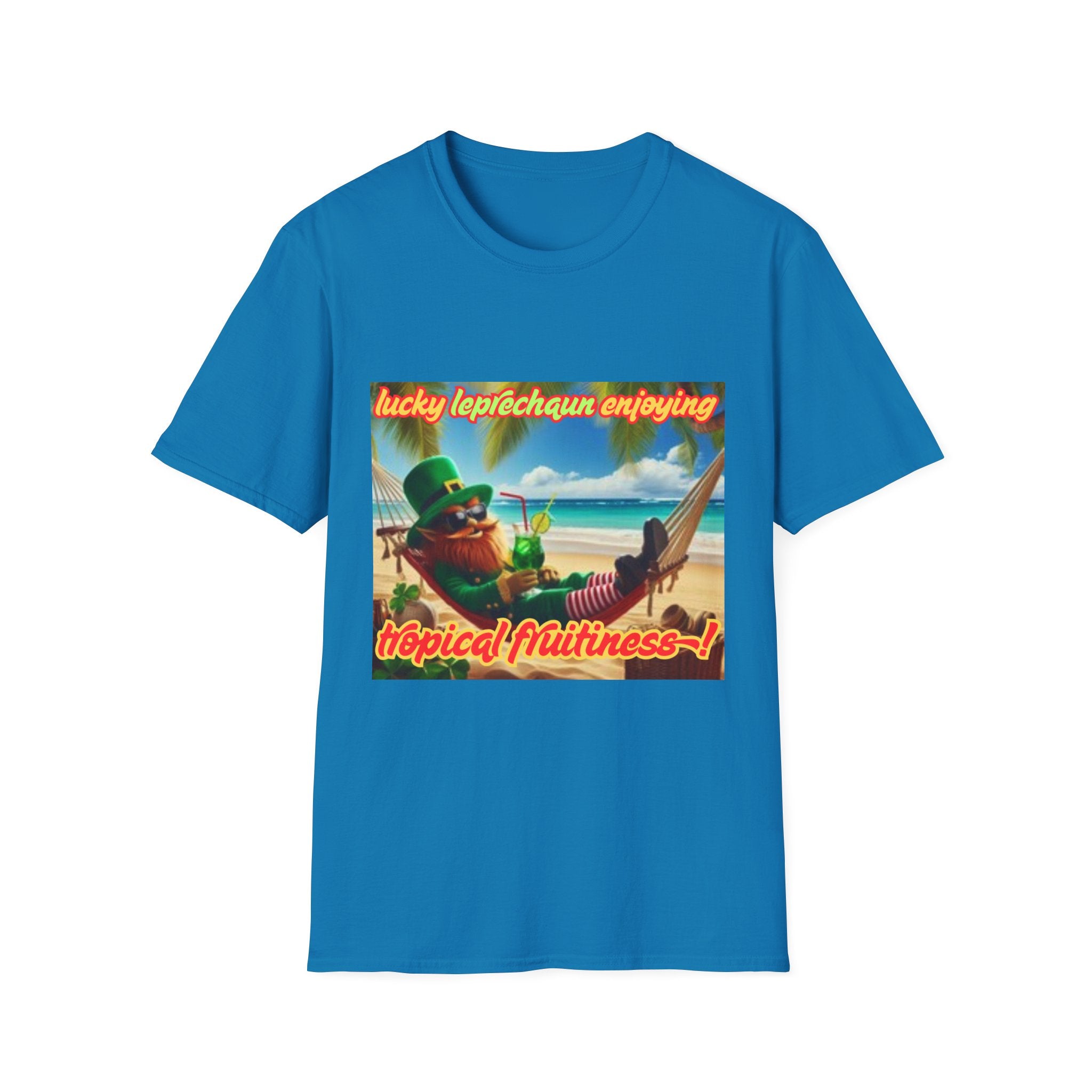 Lucky Leprechaun Enjoying Tropical Fruitiness! Unisex Softstyle T-Shirt
