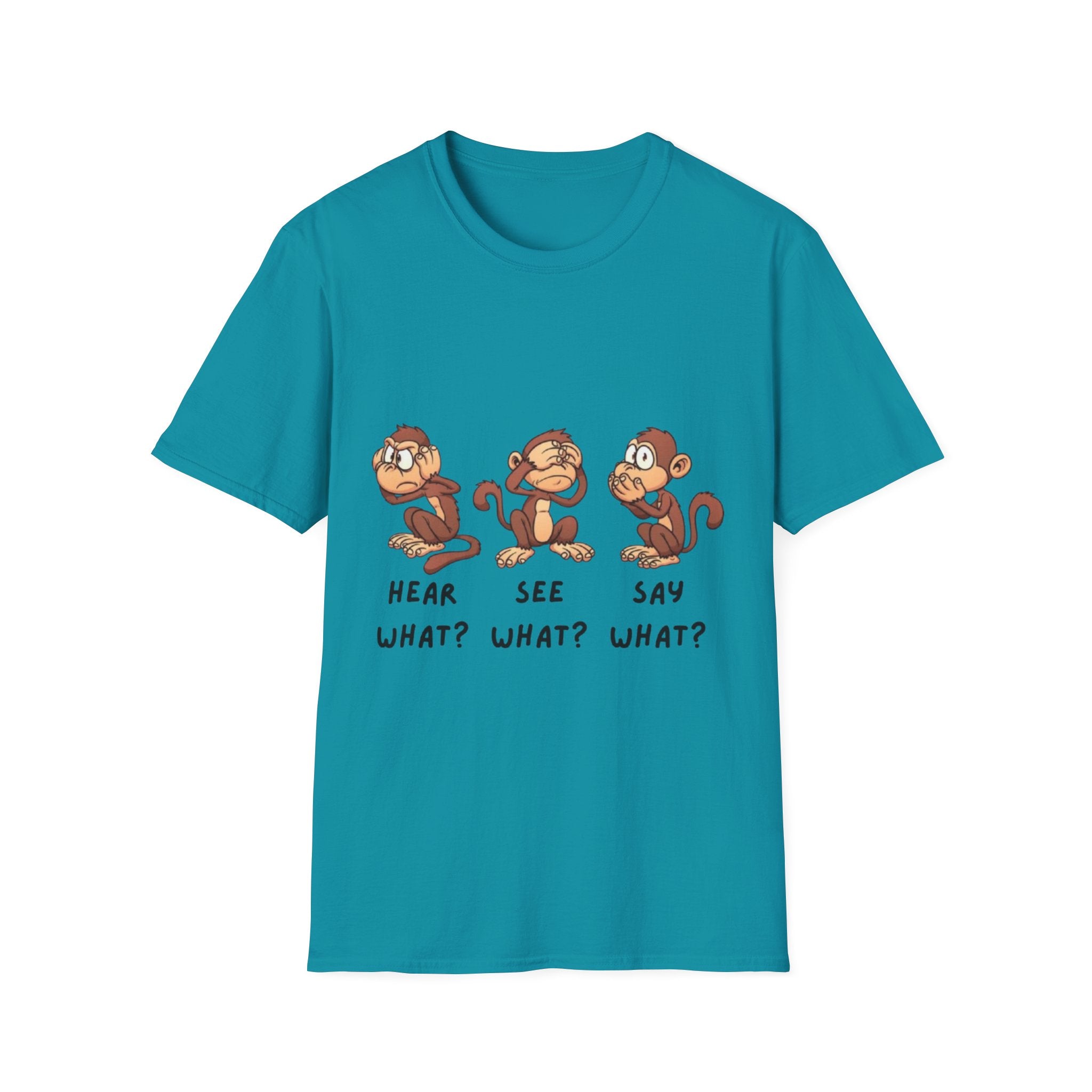 Monkey Hear, See, Say What? Unisex Softstyle T-Shirt