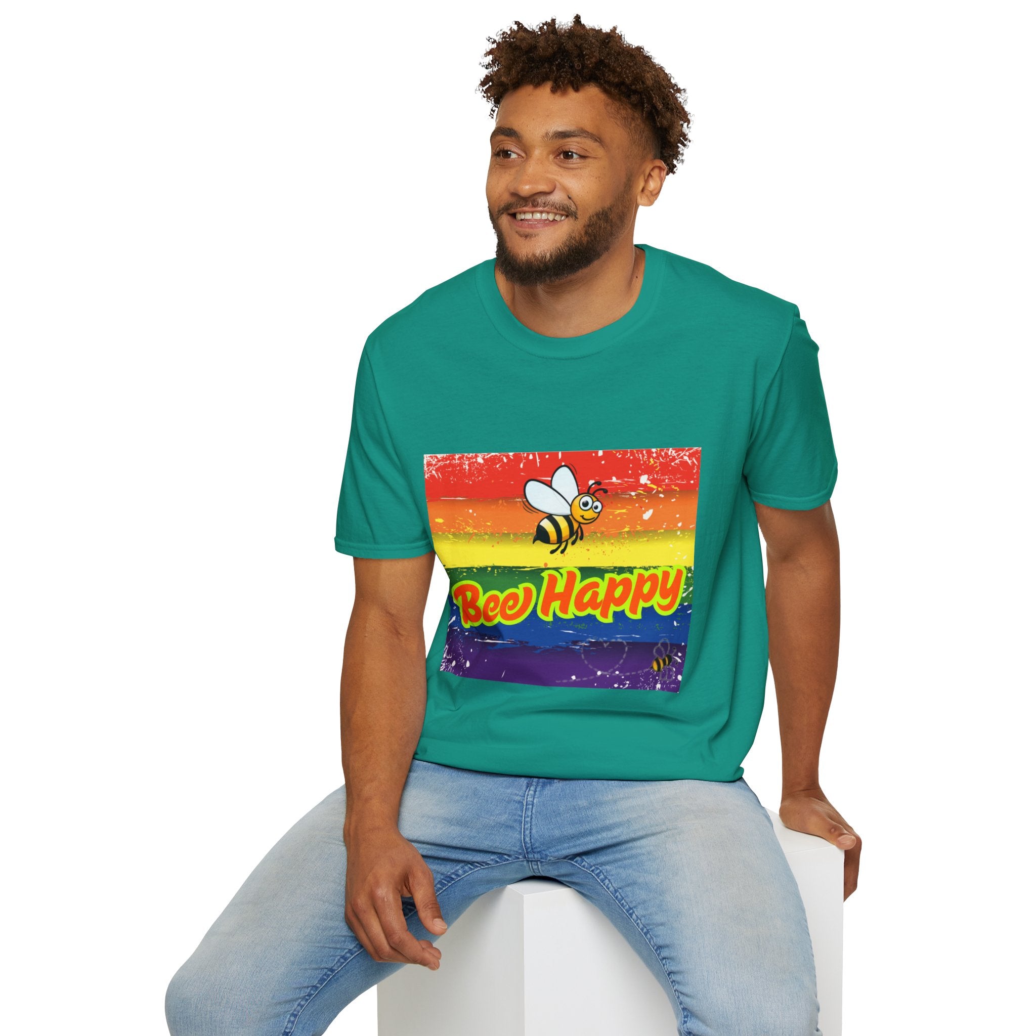 Bee Happy Rainbow Unisex Softstyle T-Shirt