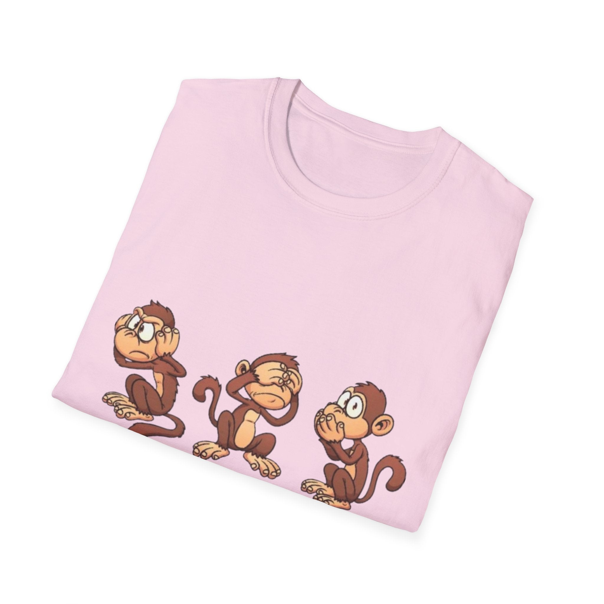 Monkey Hear, See, Say What? Unisex Softstyle T-Shirt