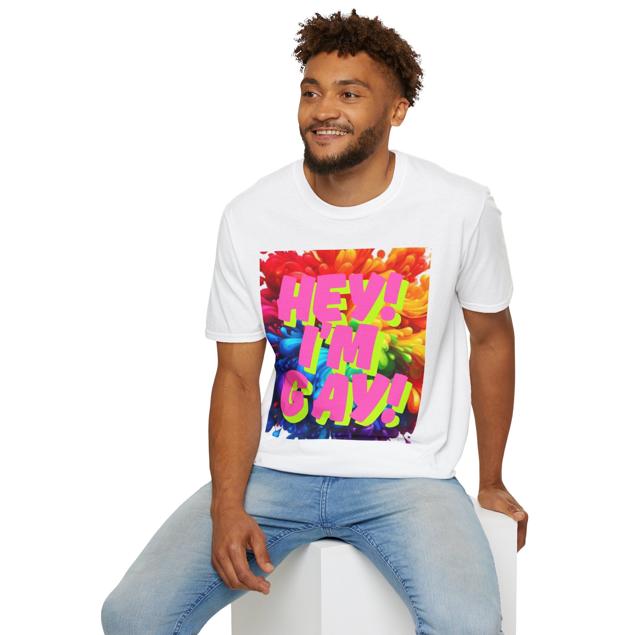 Hey I'm Gay! Heart Unisex Softstyle T-Shirt