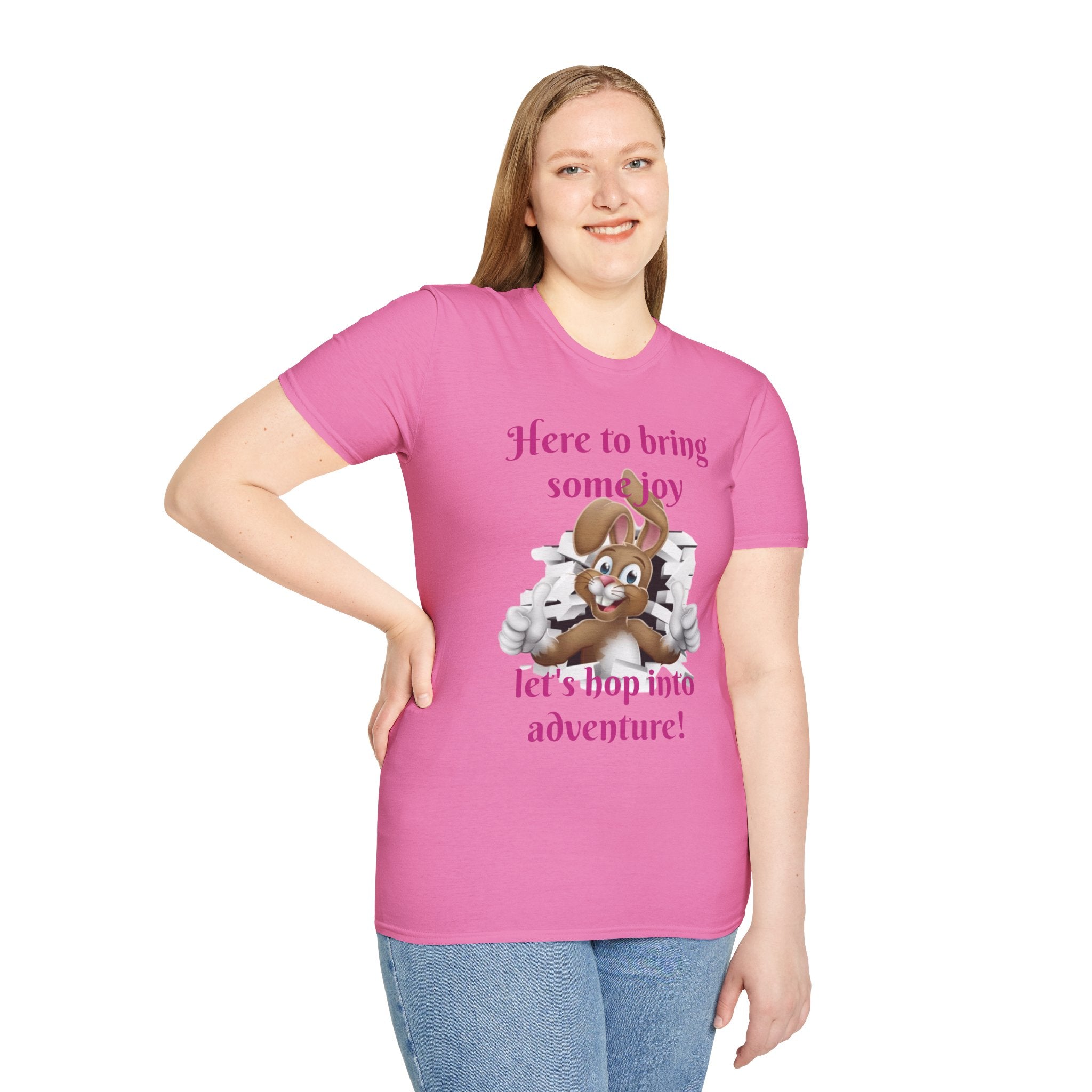 Here To Bring Some Joy Let's Hop Into Adventure Unisex Softstyle T-Shirt