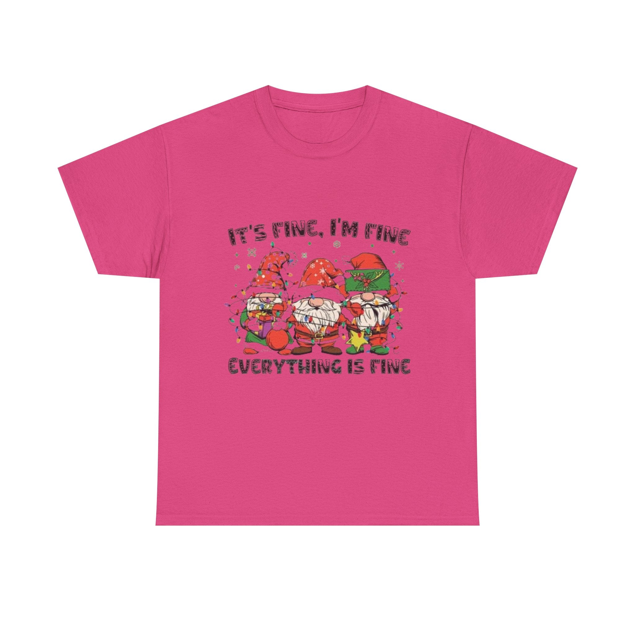 It's Fine, I'm Fine, Everything Is Fine Gnome Christmas Unisex Heavy Cotton T-Shirt