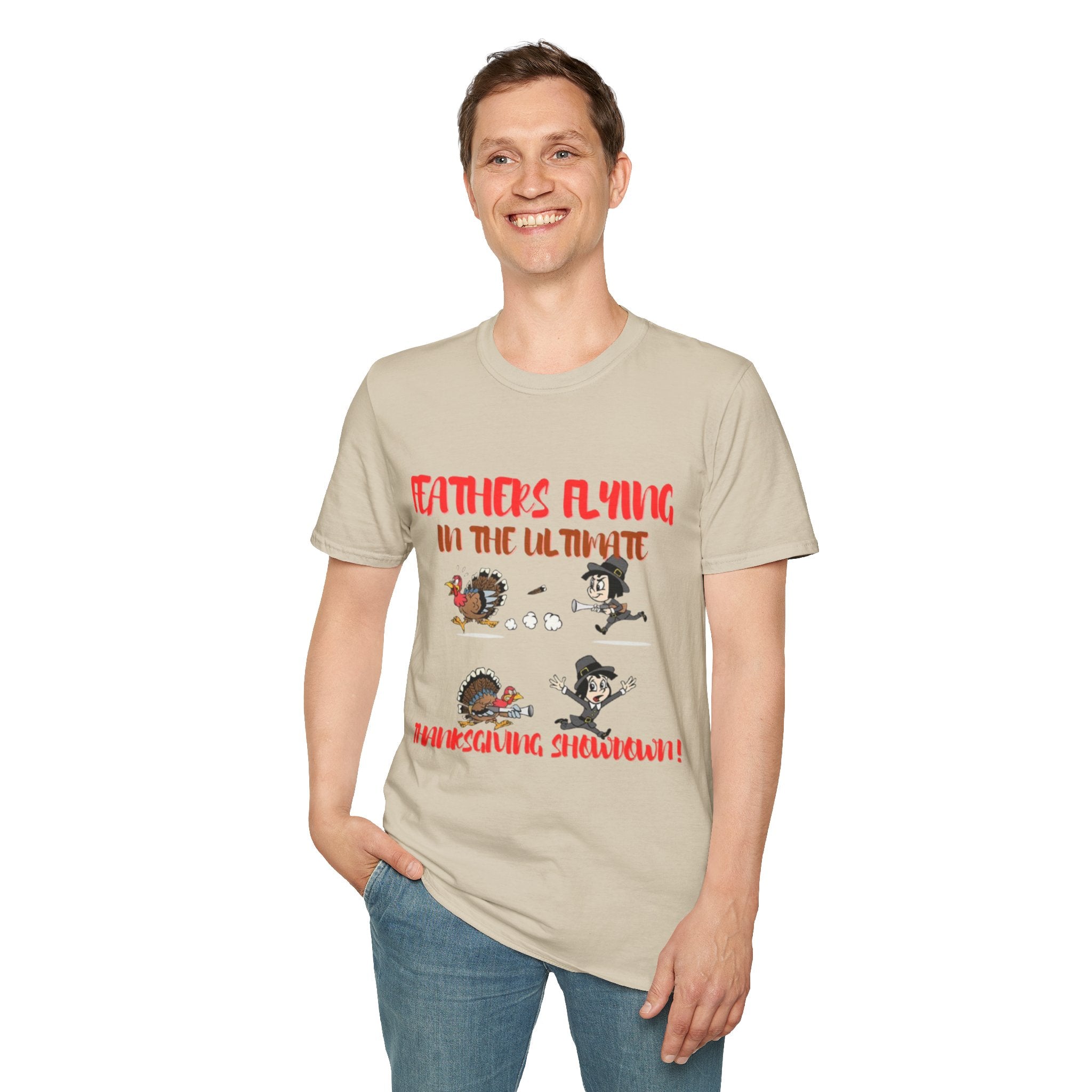 Feathers Flying In The Ultimate Thanksgiving Showdown Unisex Softstyle T-Shirt