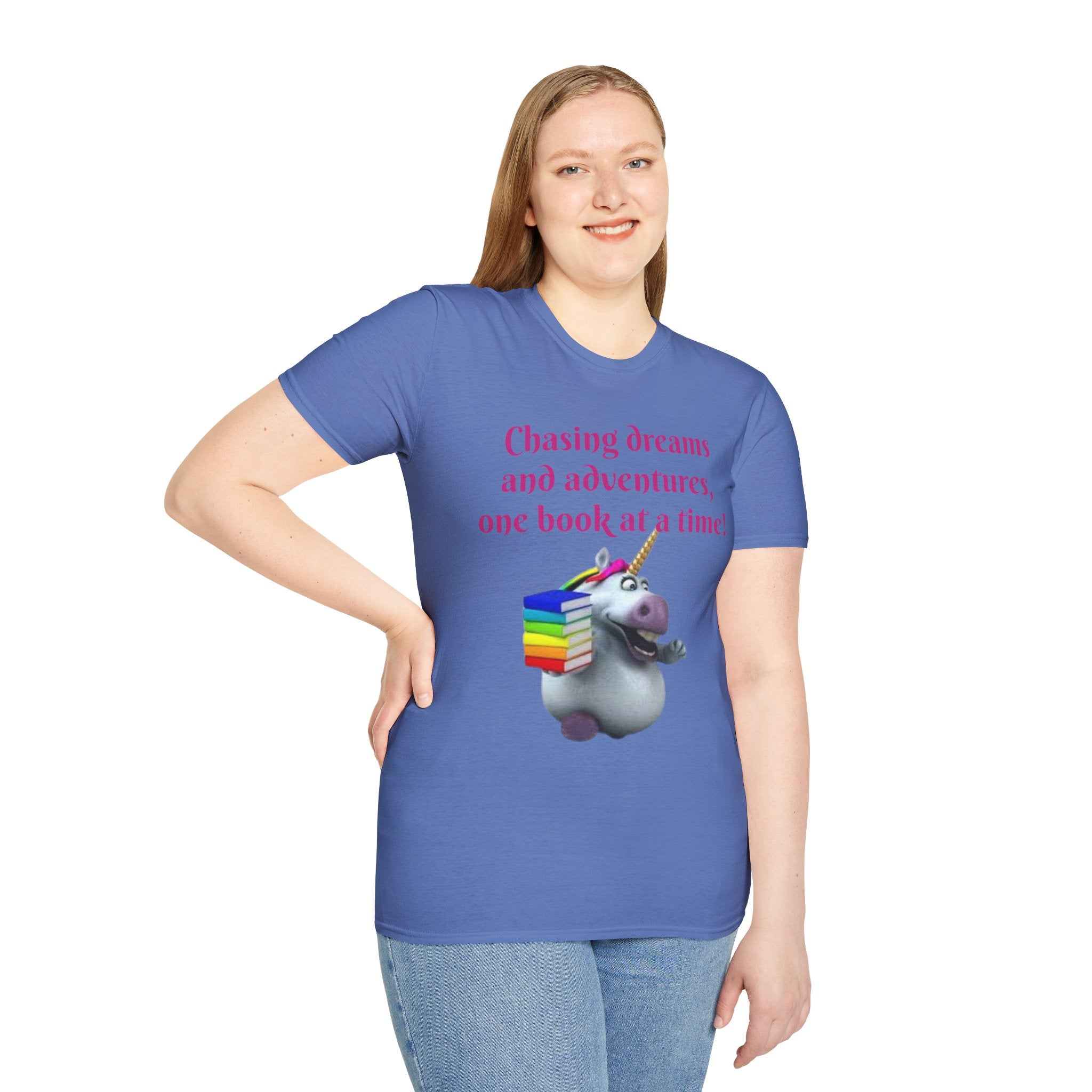 Chasing Dreams And Adventures, One Book At A Time! Unicorn Unisex Softstyle T-Shirt