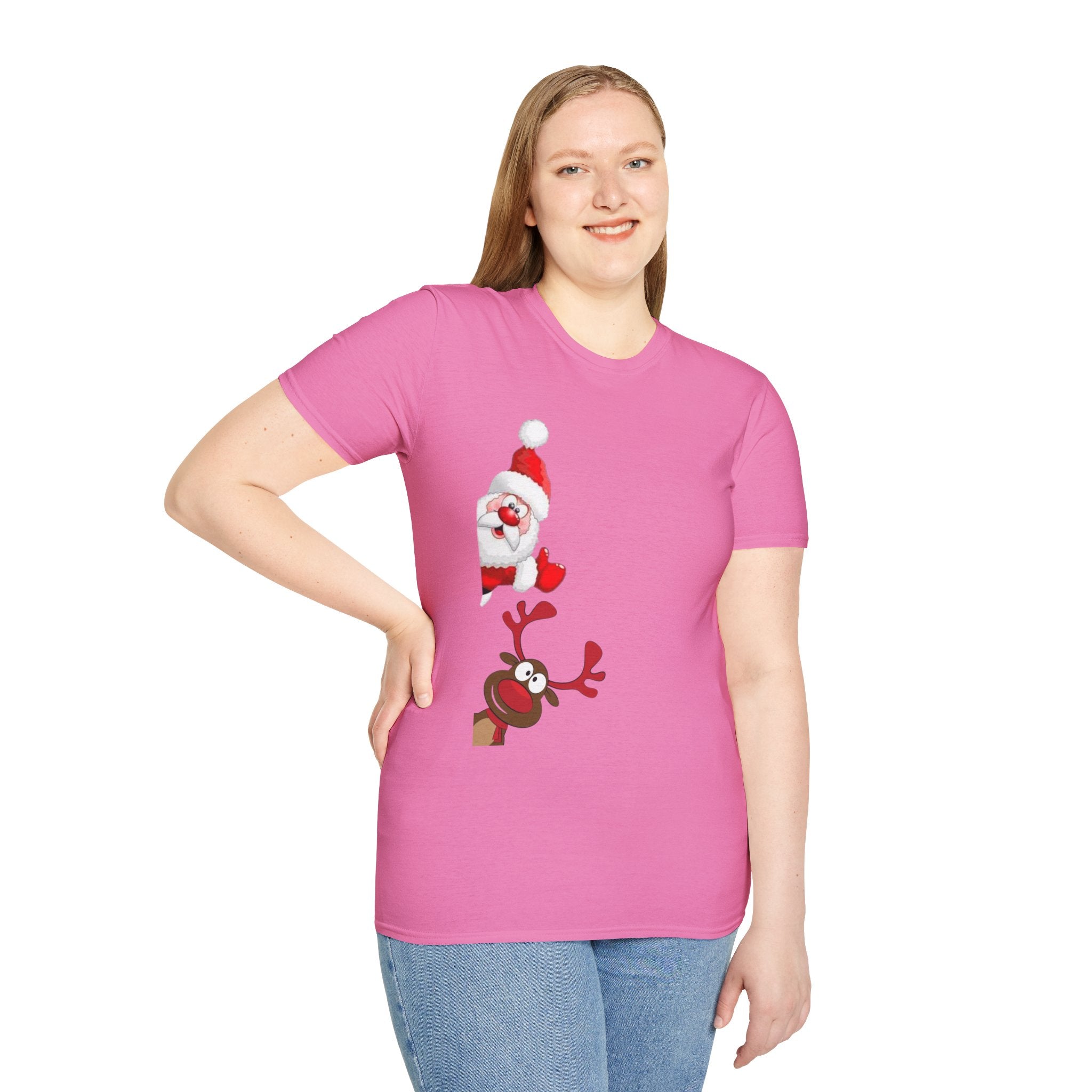 Christmas Santa and Reindeer Unisex Softstyle T-Shirt