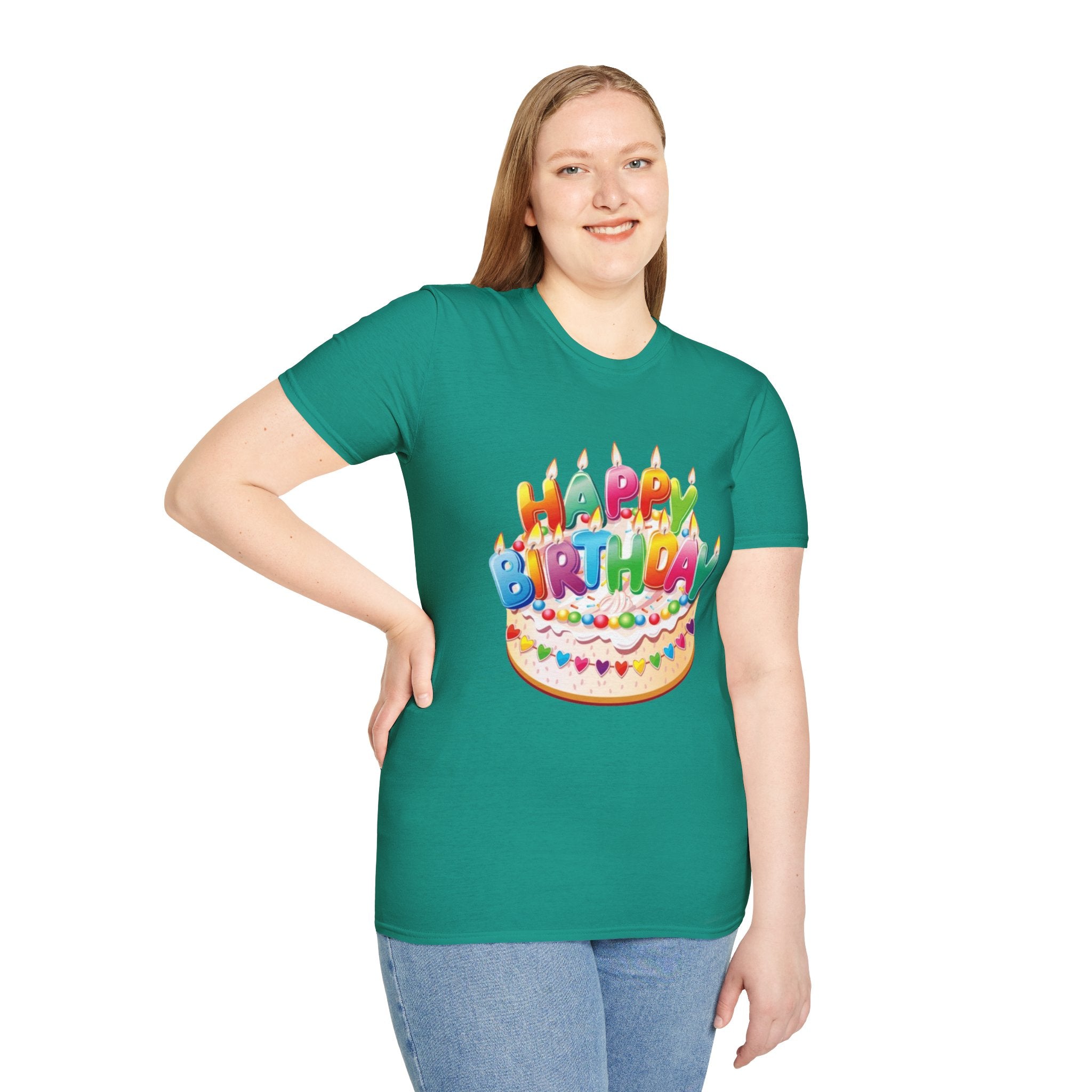 Happy Birthday Cake Unisex Softstyle T-Shirt-Personalize It!