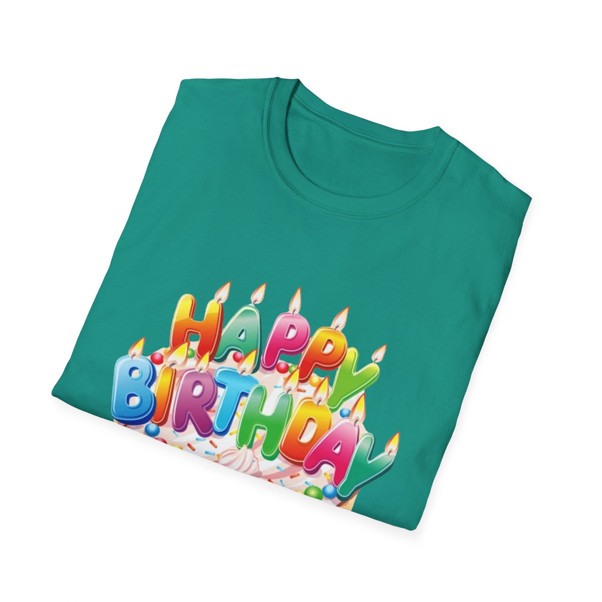 Happy Birthday Cake Unisex Softstyle T-Shirt-Personalize It!