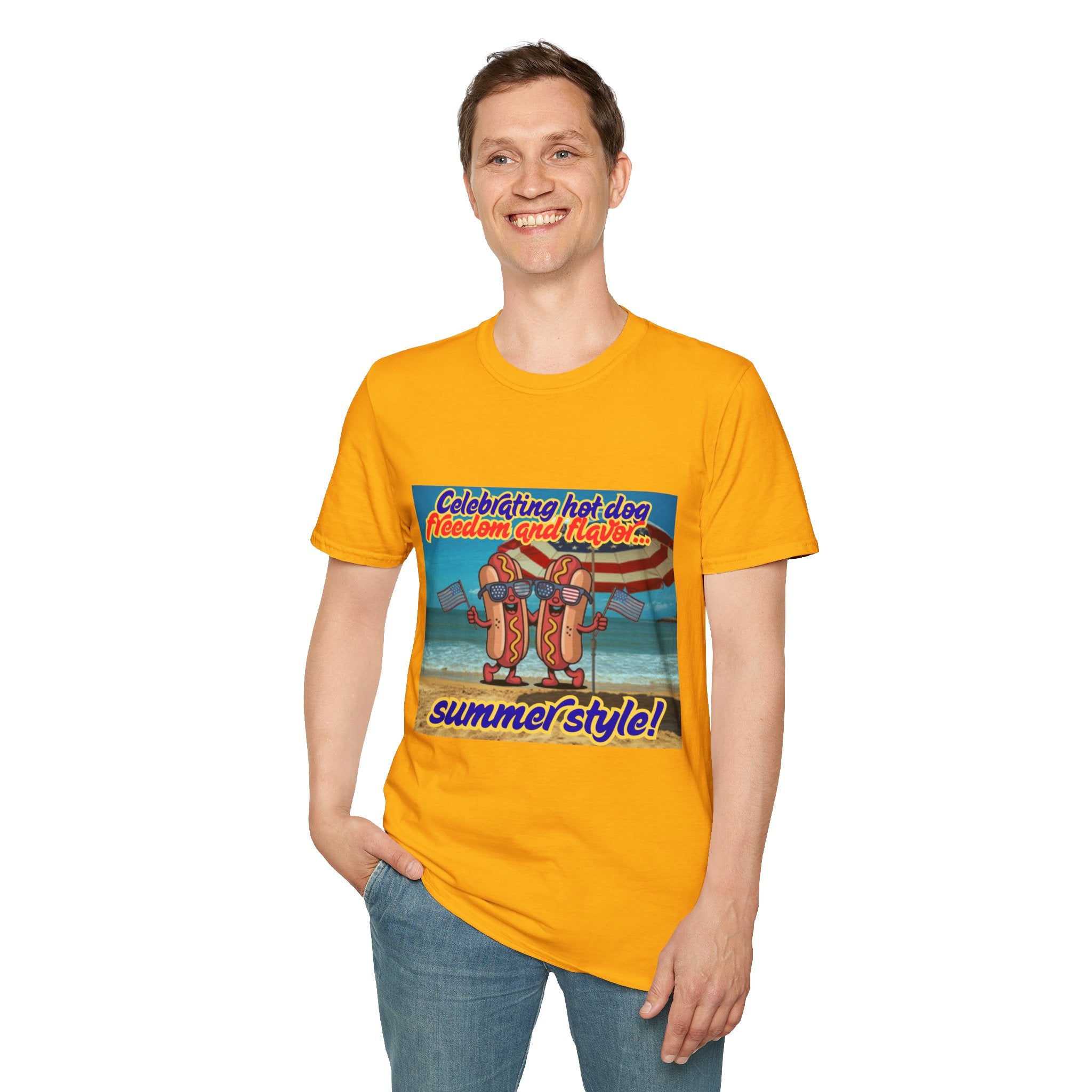 Celebrating Hot Dog Freedom And Flavor Summer Style! Unisex Softstyle T-Shirt