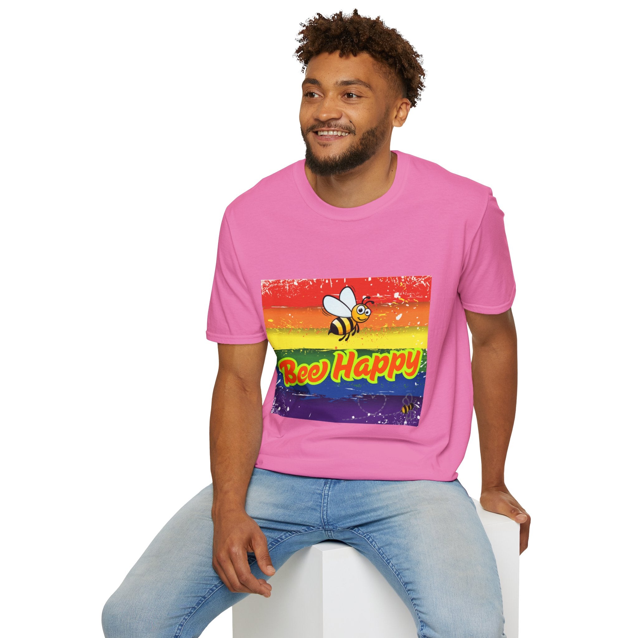 Bee Happy Rainbow Unisex Softstyle T-Shirt