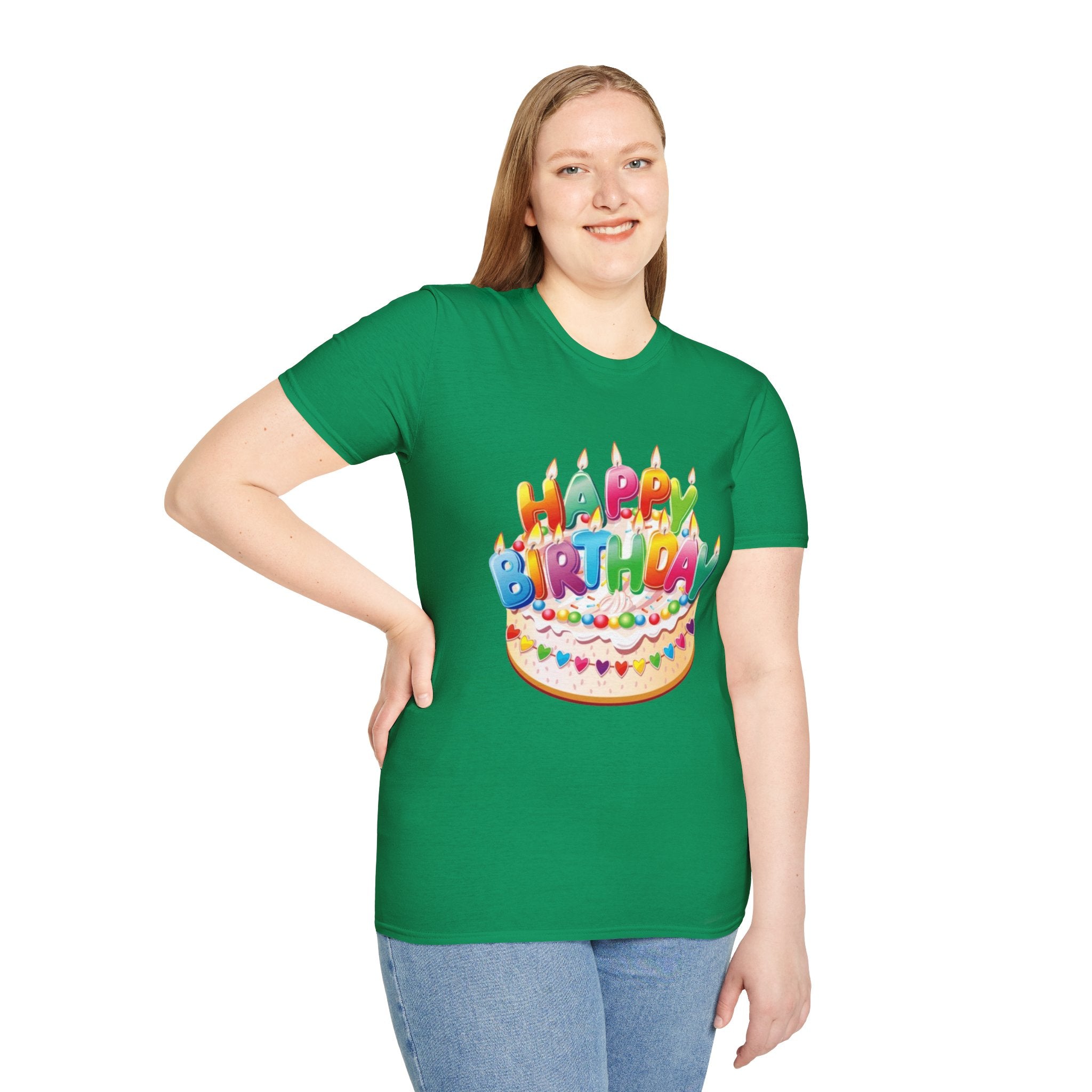 Happy Birthday Cake Unisex Softstyle T-Shirt-Personalize It!