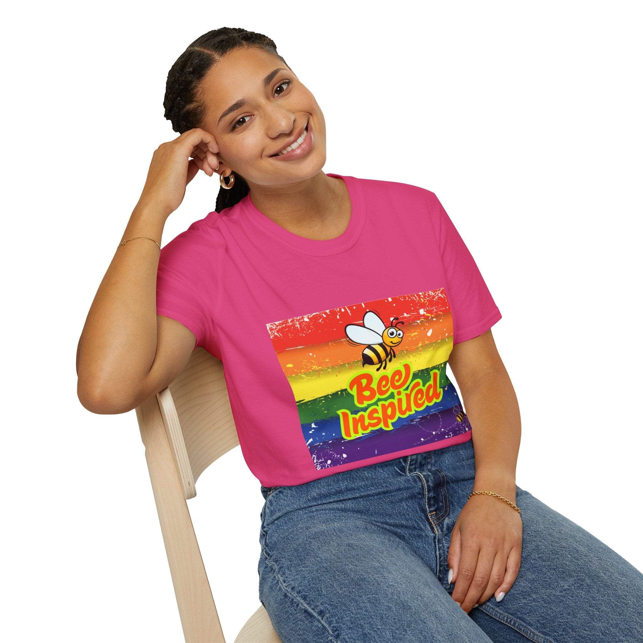 Bee Inspired Rainbow Unisex Softstyle T-Shirt
