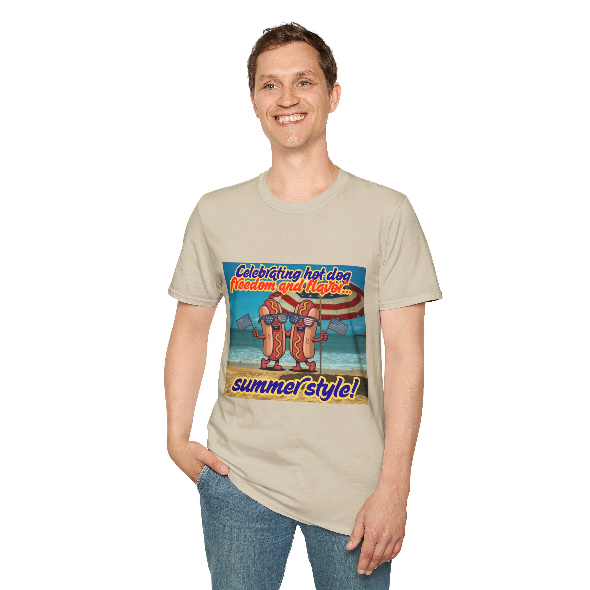 Celebrating Hot Dog Freedom And Flavor Summer Style! Unisex Softstyle T-Shirt