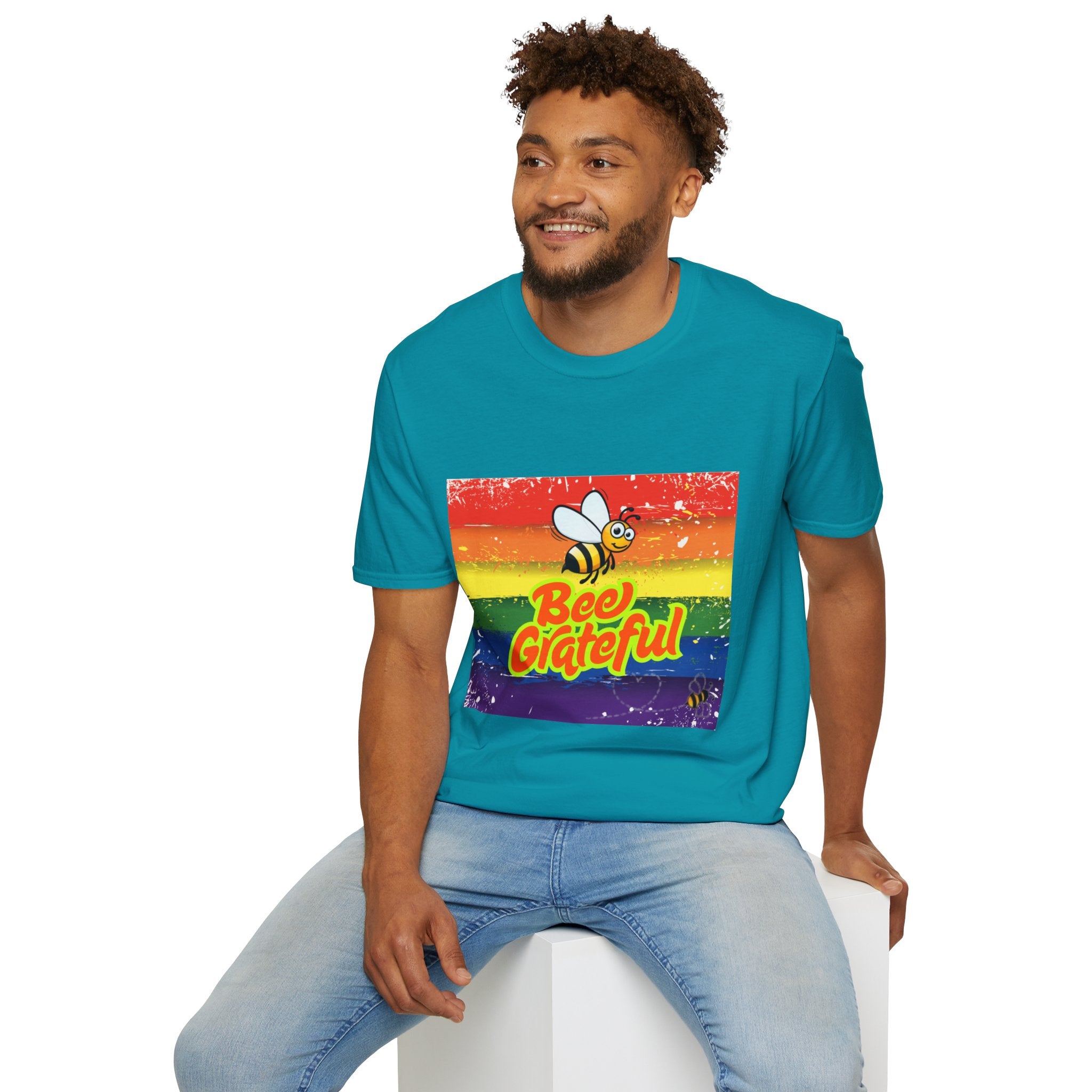 Bee Grateful Rainbow Unisex Softstyle T-Shirt