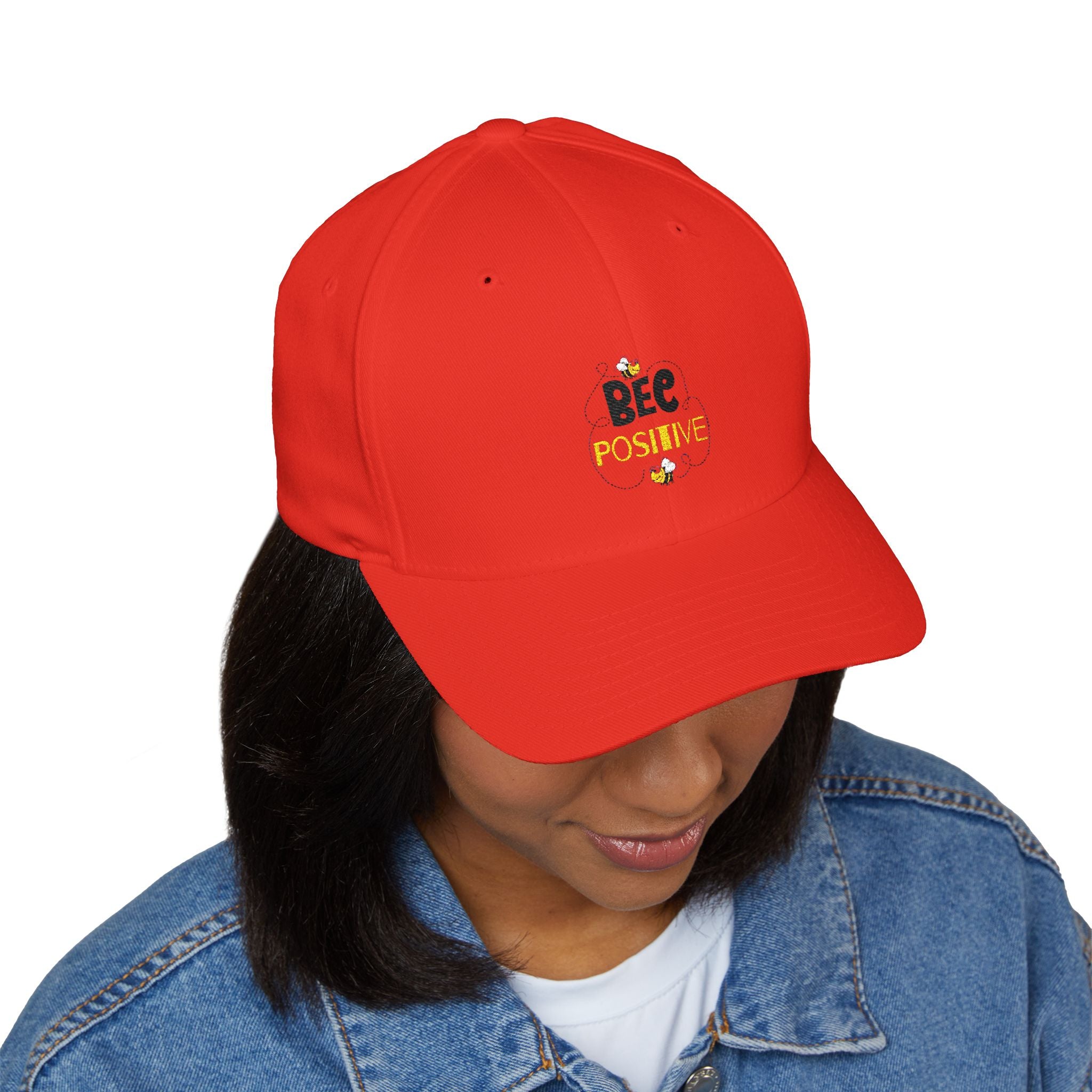 Bee Positive Closed-Back Structured Embroidered Cap