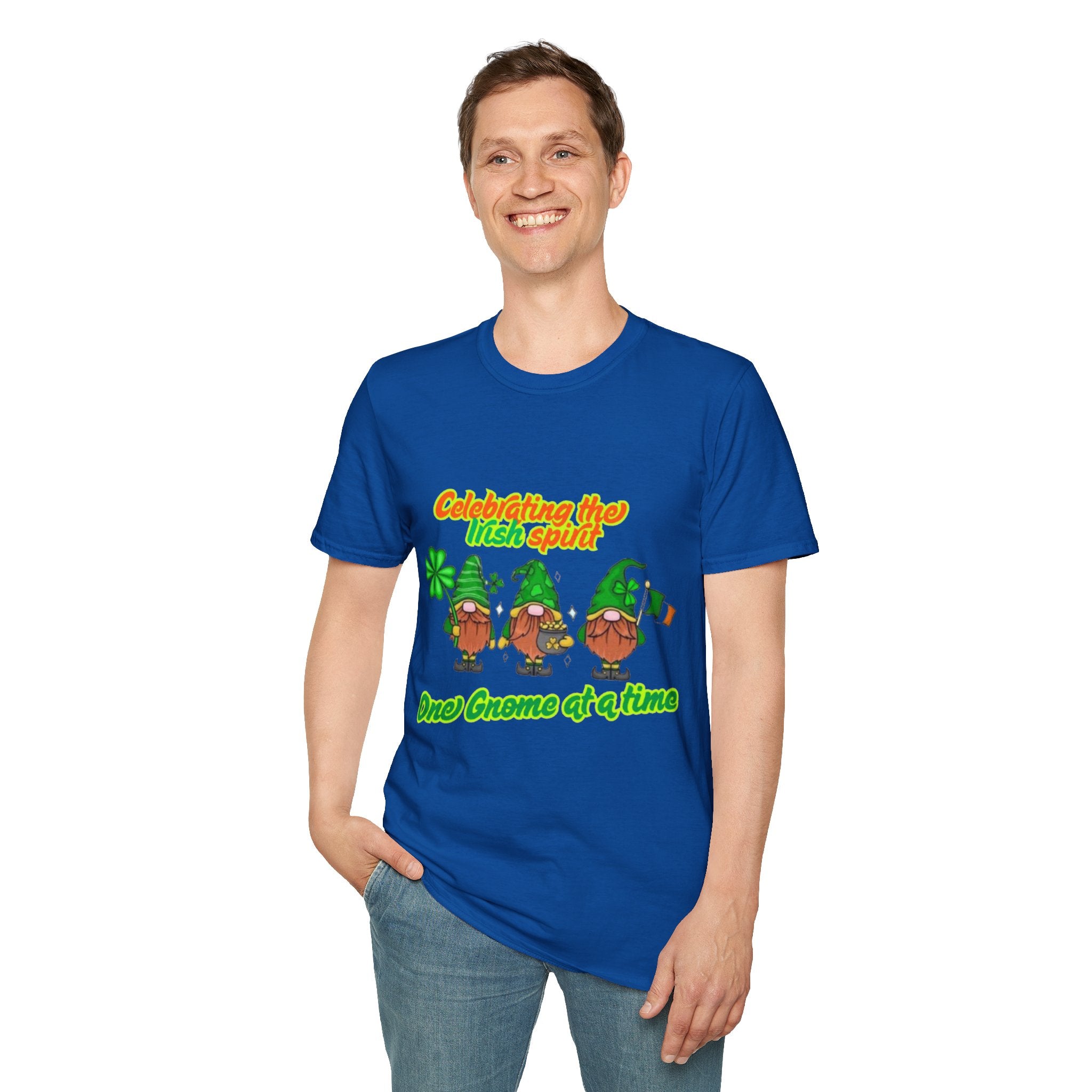 Celebrating the Irish Spirit One Gnome At A Time Unisex Softstyle T-Shirt