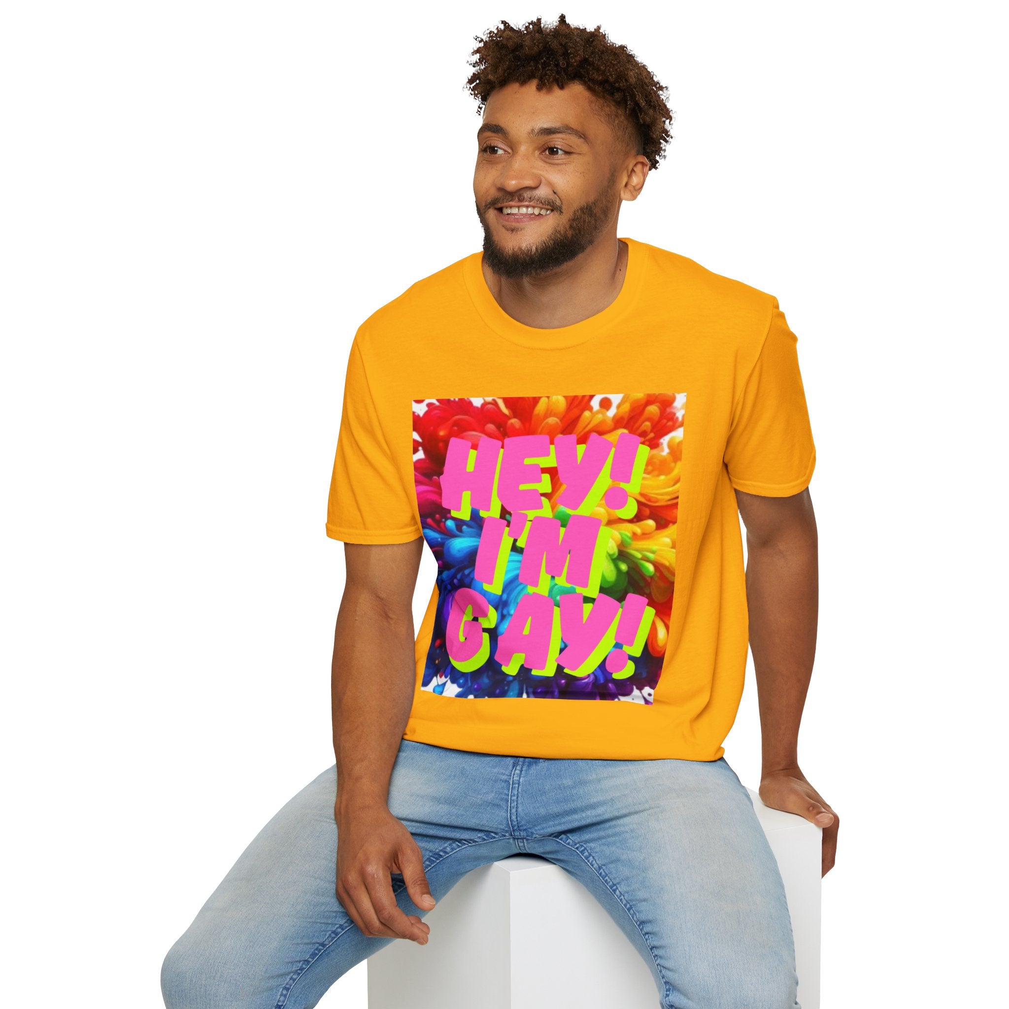 Hey I'm Gay! Heart Unisex Softstyle T-Shirt