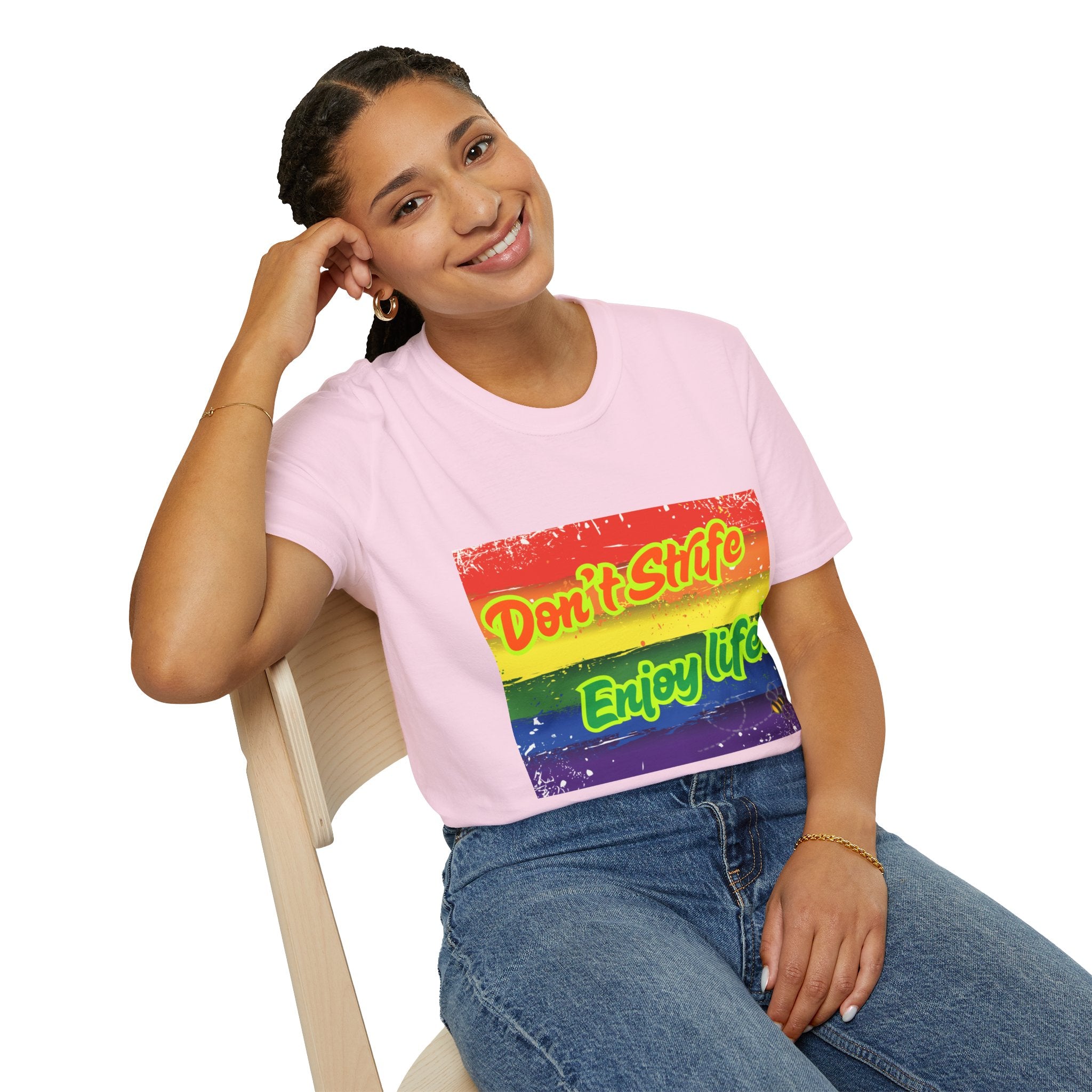 Don't Strife, Enjoy Life Rainbow Unisex Softstyle T-Shirt