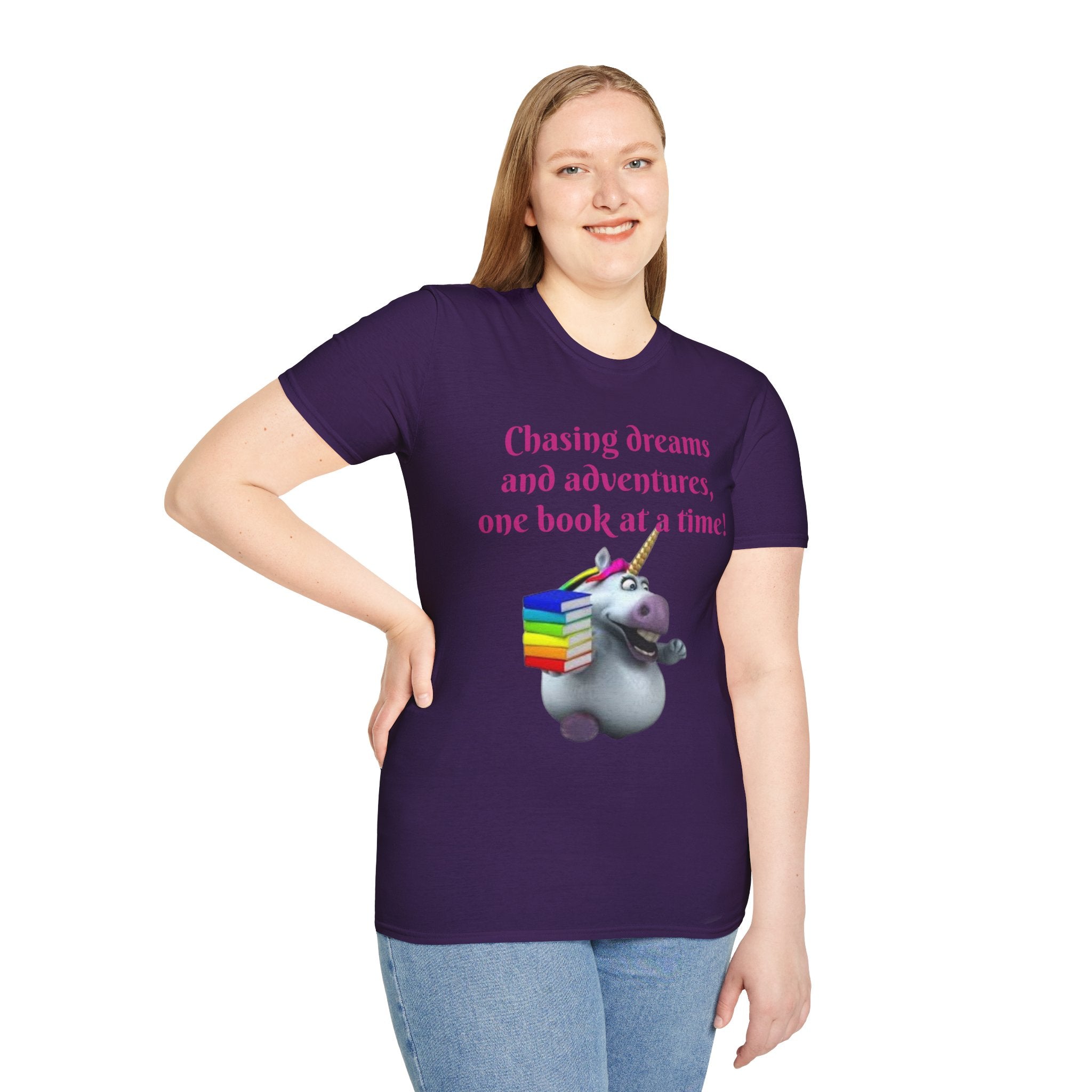 Chasing Dreams And Adventures, One Book At A Time! Unicorn Unisex Softstyle T-Shirt
