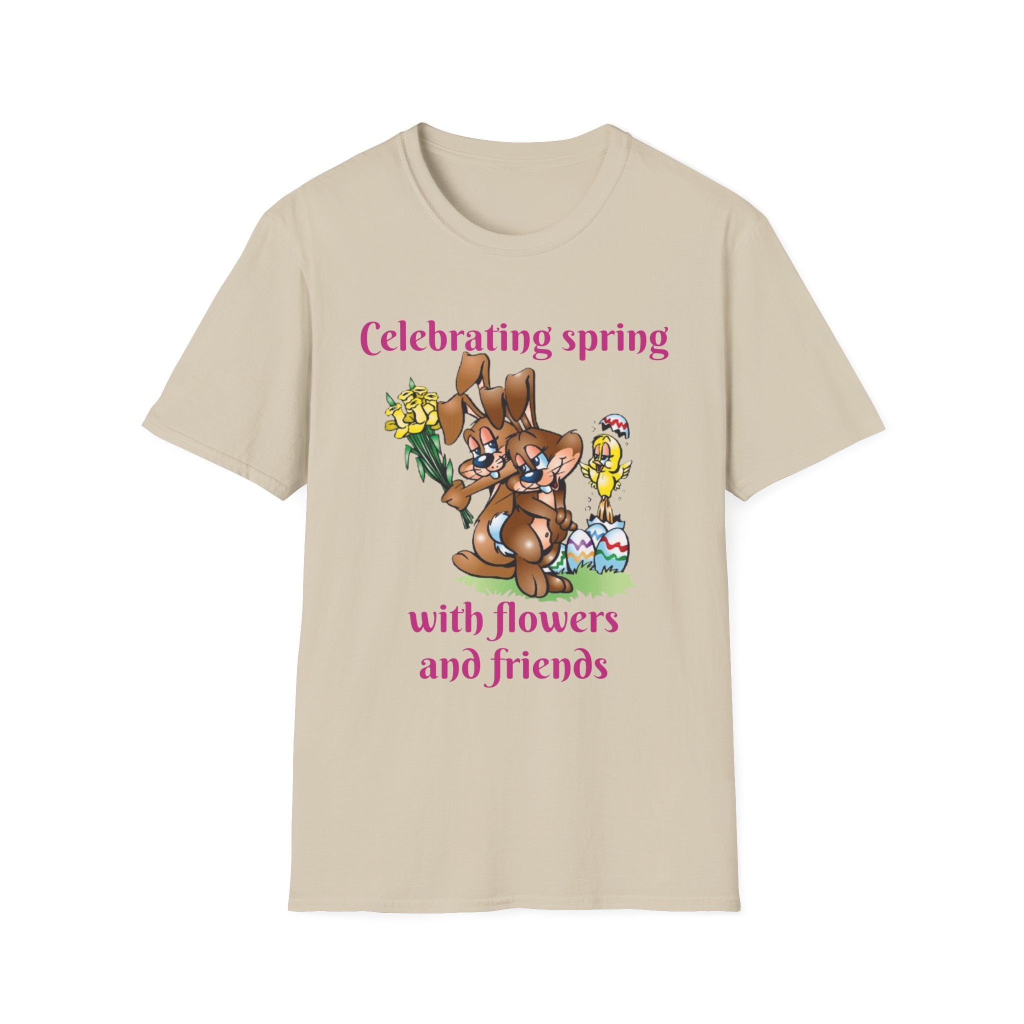 Celebrating Spring With Flowers And Friends Bunny Unisex Softstyle T-Shirt
