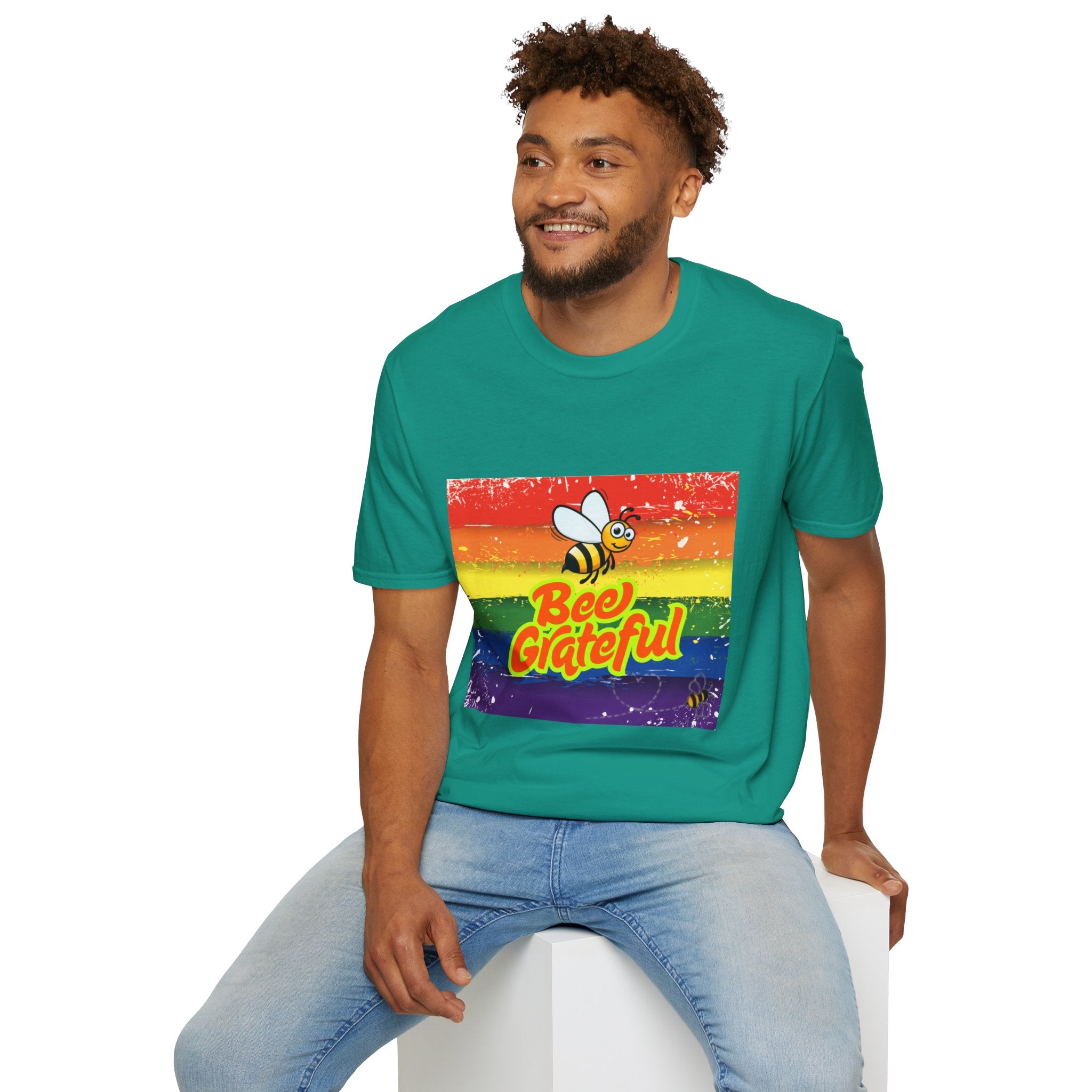 Bee Grateful Rainbow Unisex Softstyle T-Shirt