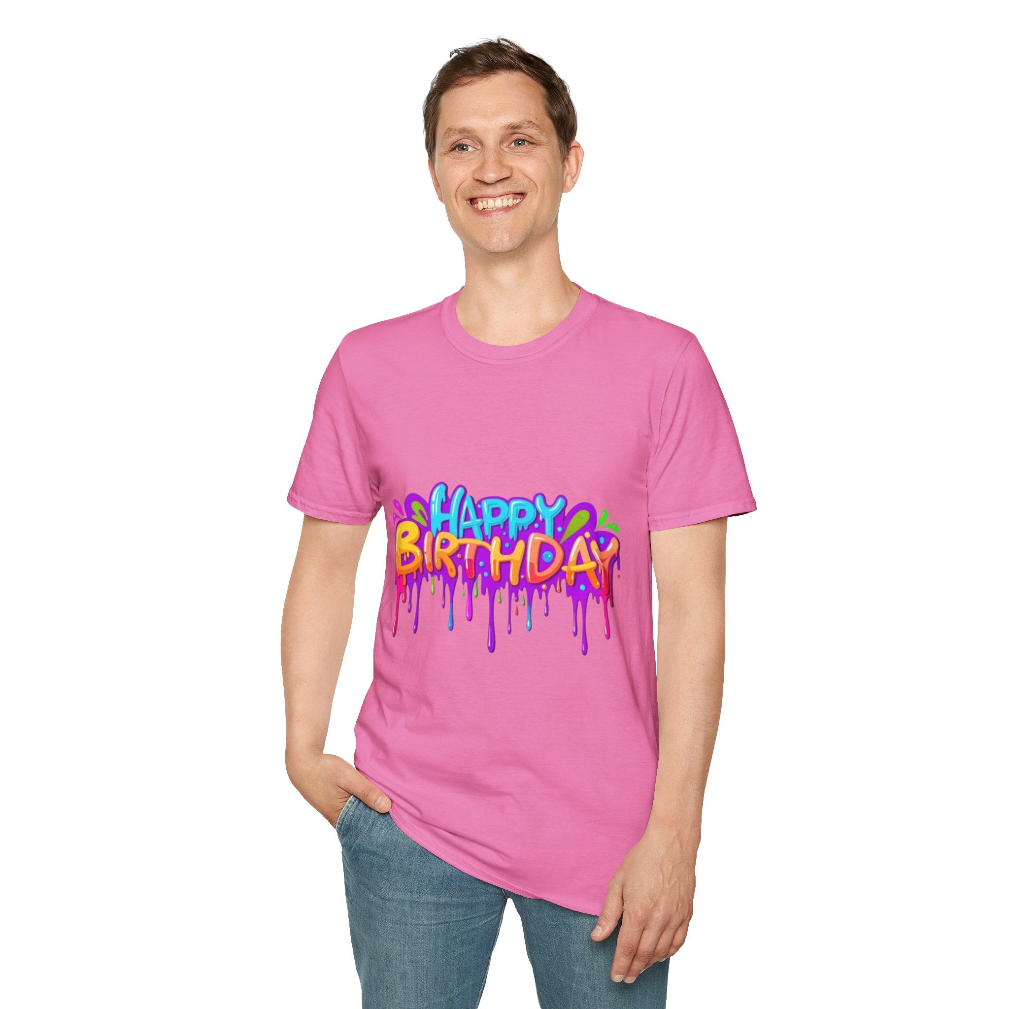Happy Birthday Unisex Softstyle Short Sleeve T-Shirt Personalize It!