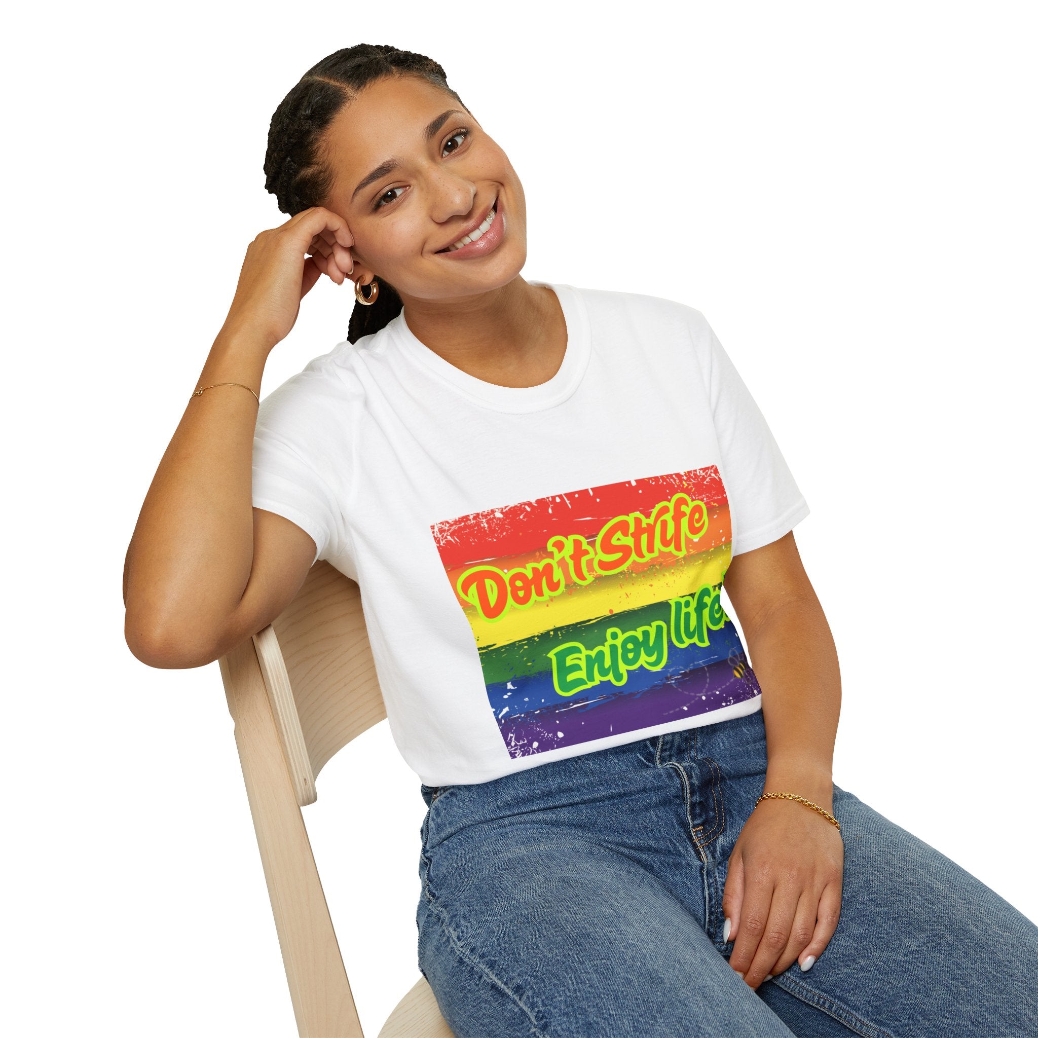 Don't Strife, Enjoy Life Rainbow Unisex Softstyle T-Shirt