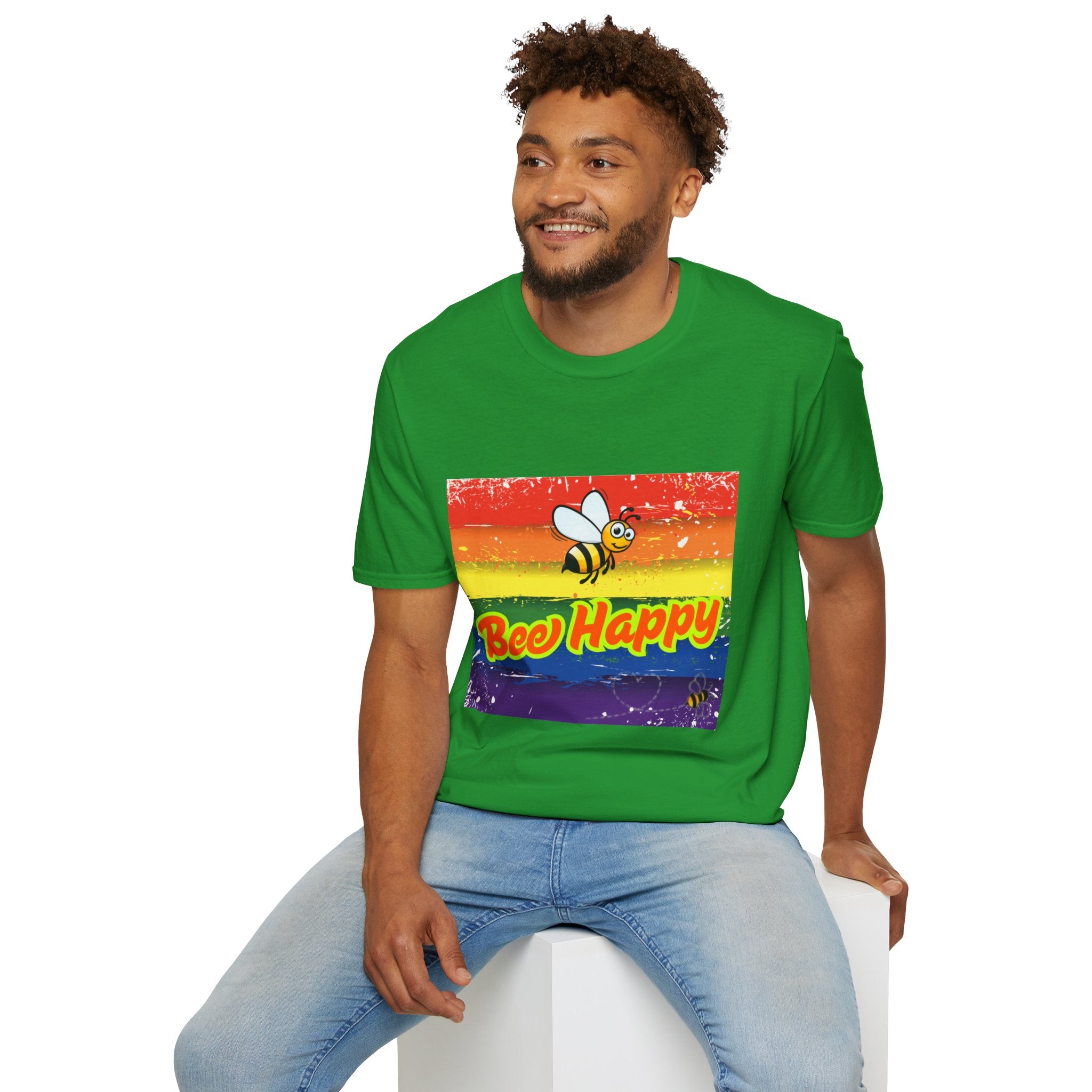 Bee Happy Rainbow Unisex Softstyle T-Shirt