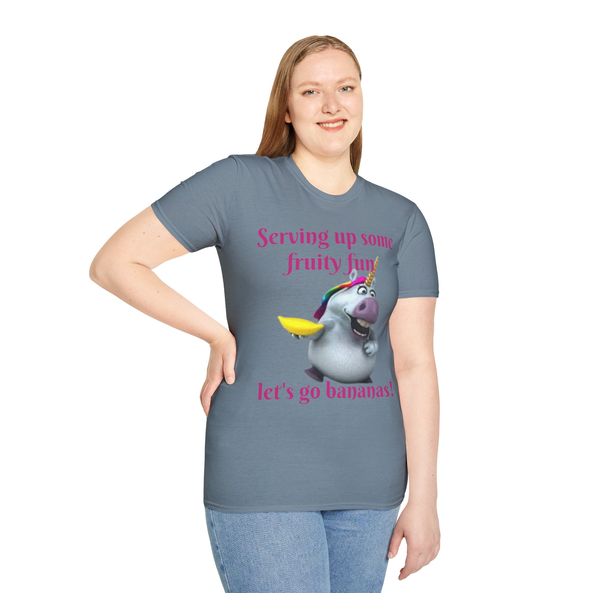 Serving Up Some Fruity Fun Let's Go Bananas Unicorn Unisex Softstyle T-Shirt