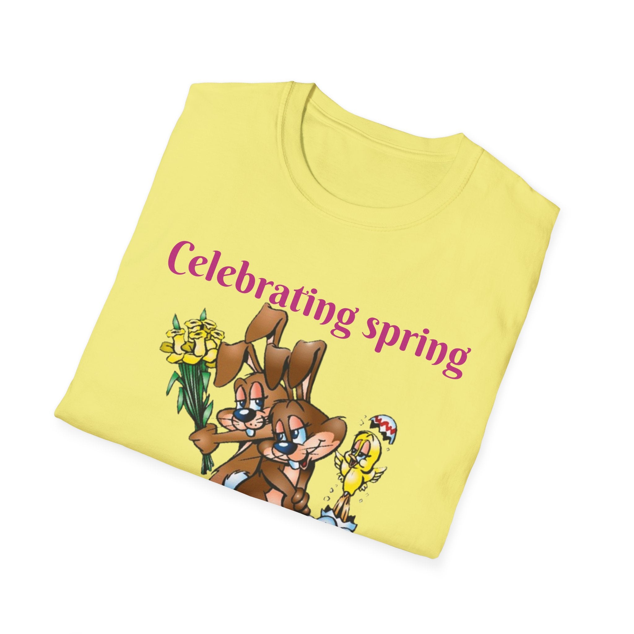 Celebrating Spring With Flowers And Friends Bunny Unisex Softstyle T-Shirt