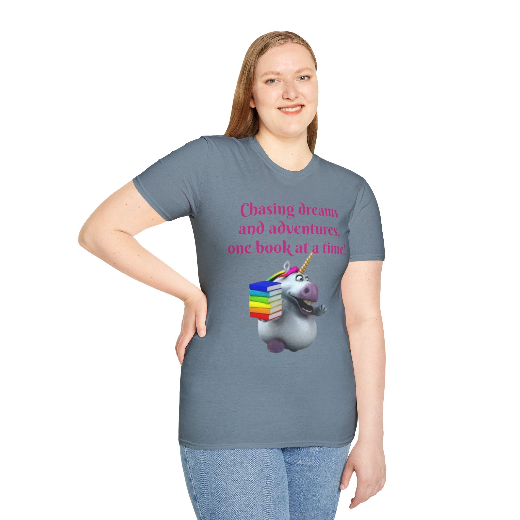 Chasing Dreams And Adventures, One Book At A Time! Unicorn Unisex Softstyle T-Shirt
